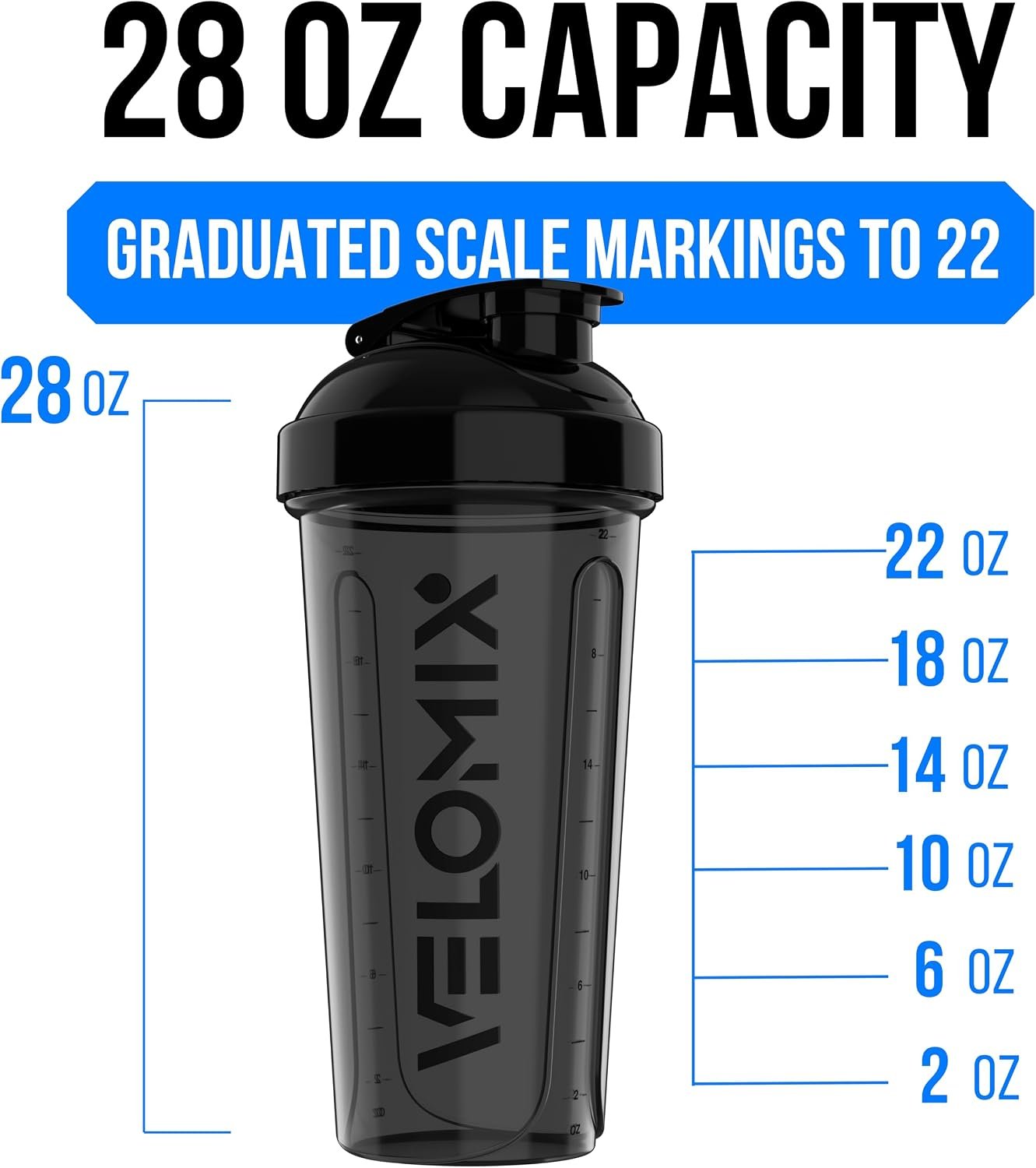 VELOMIX 8 Pack 28oz Protein Shaker Bottle for Protein Mixes, Crystal Clear | 8x Wire Whisk, Leak Proof Shaker Cups for Protein Shakes, Stackable, Multipack Value Set for Home, Gym, Office and Car - Image 4