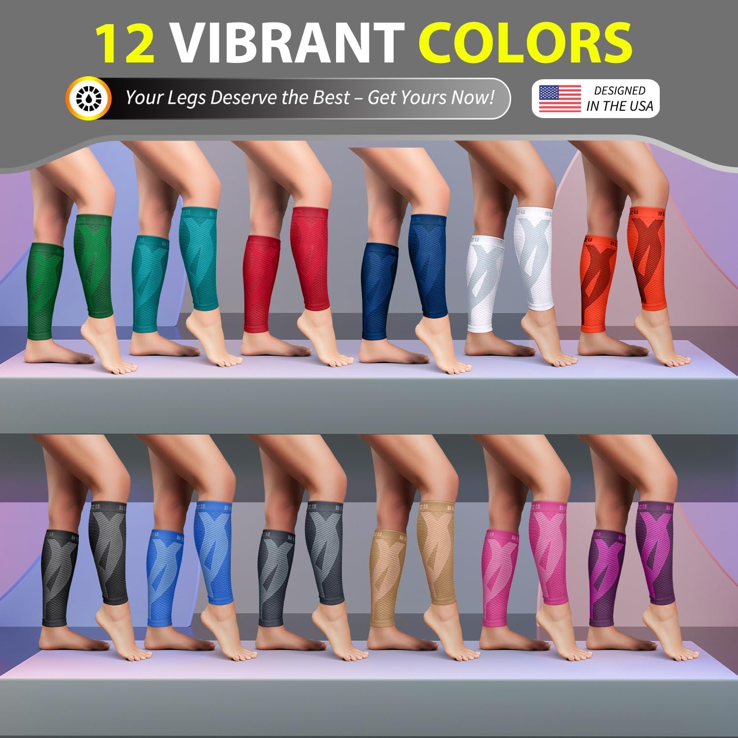 BLITZU Calf Compression Sleeves, Footless Compression Socks for Men & Women | Leg Support Brace, Shin Splint Pain Relief, Reduce Varicose Vein Swelling, Muscle Recovery, Running, Nursing, Fitness, Travel - Image 9