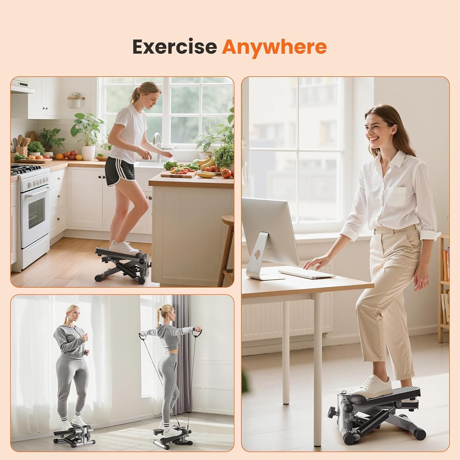 Sweetcrispy Mini Stair Stepper with Resistance Bands, Hydraulic Home Stepper Machine, 300 LBS Weight Capacity, Compact Cardio Equipment with LCD Monitor, No Assembly Required - Image 8