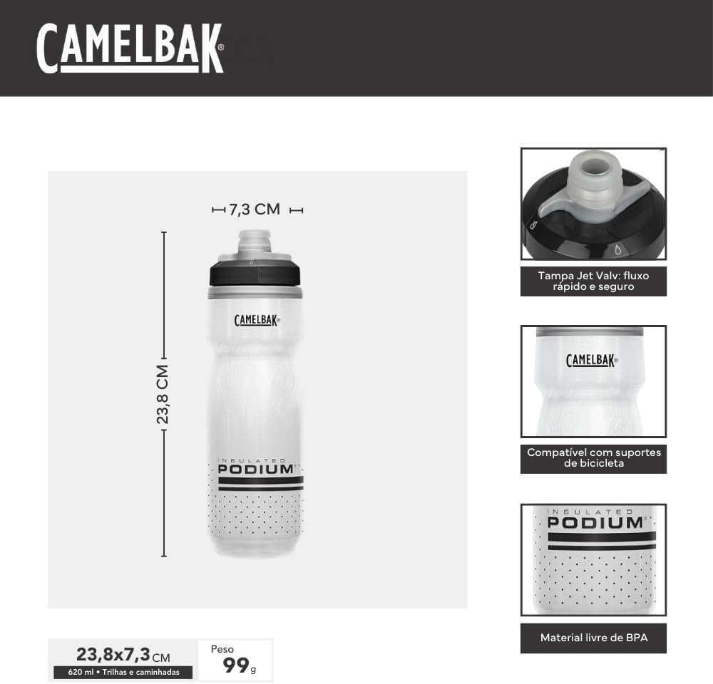 CamelBak Podium Chill Insulated Bike Squeeze Water Bottle, Cold Retention for Cycling, 21oz, Black - Image 3