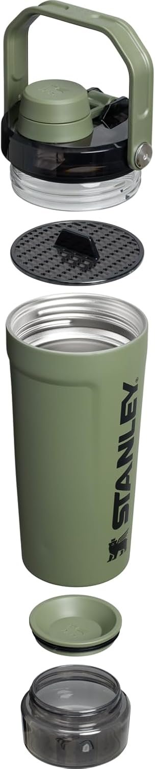 STANLEY Vitalize Shaker Bottle 20 oz | Leakproof Insulated Stainless Steel Shaker Cup | Base Storage and Twist On Fast Flow Lid | Protein Shakes and Pre Workout Powder | BPA-Free | Dried Pine - Image 2