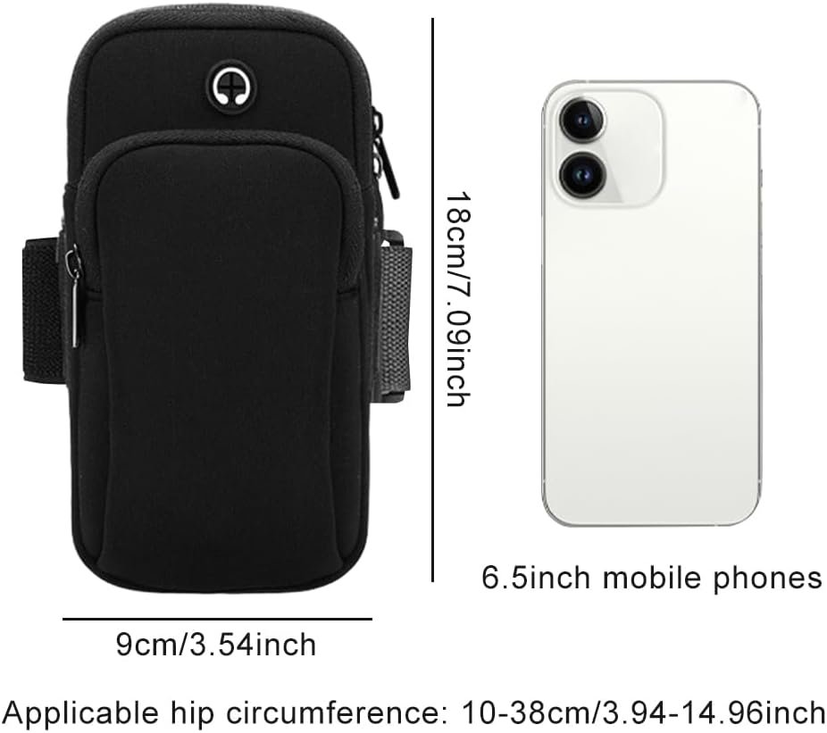 Phone Holder for Running, Walking, Workout, Under 7 in Armband Smartphone Holder, Phone Pouch Cards Keys Wallet, Gym Sports Arm Bands Sleeve Fit Women Men(Color:Black) - Image 2