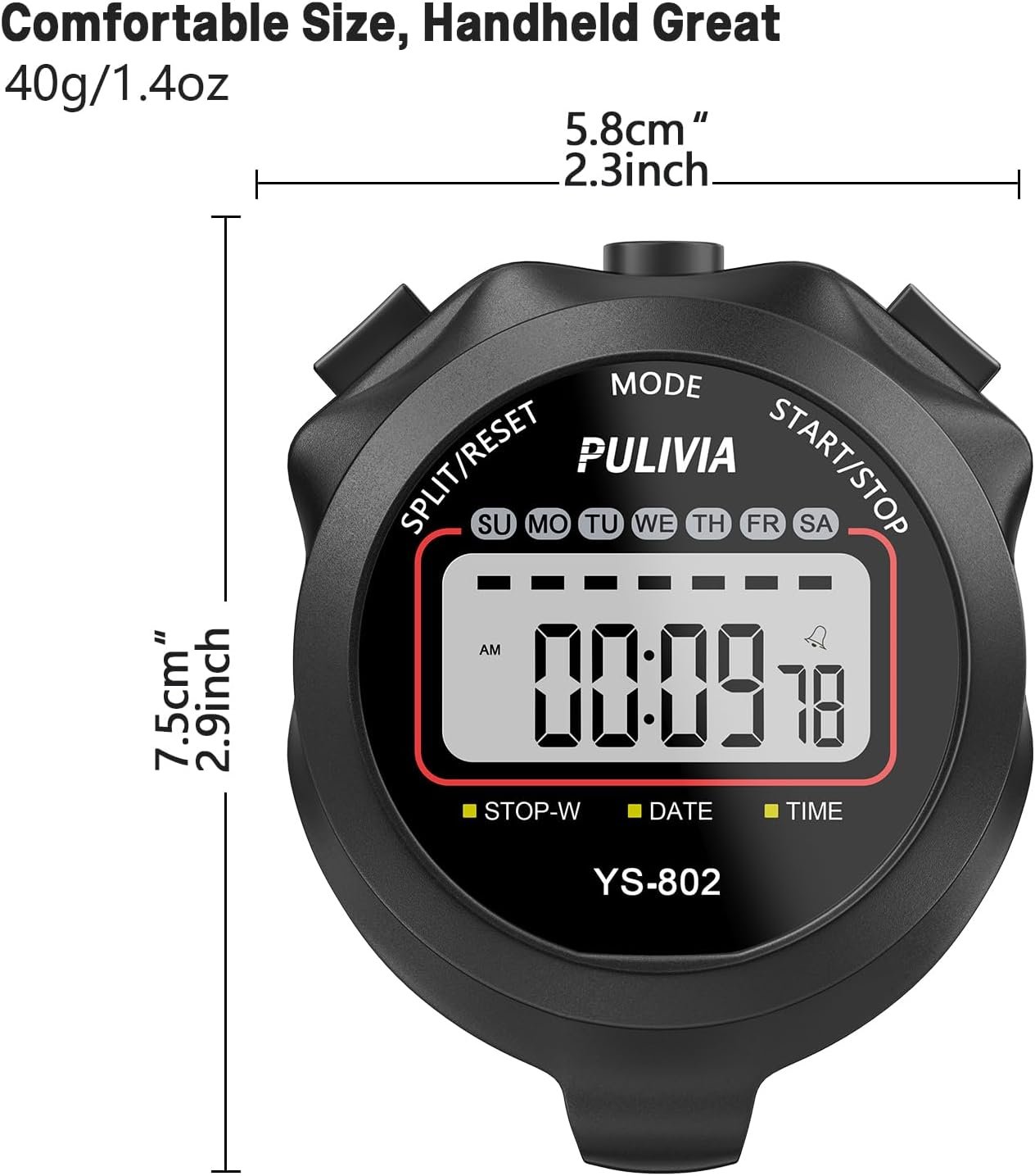 Stopwatch Timer, Digital Stop-Watch for Sports, Black | Multi-function Stopwatch with Single Split/Lap Timing, Button Beep Alarm Clock, Ideal for Coaches Kids PE-teacher - Image 3