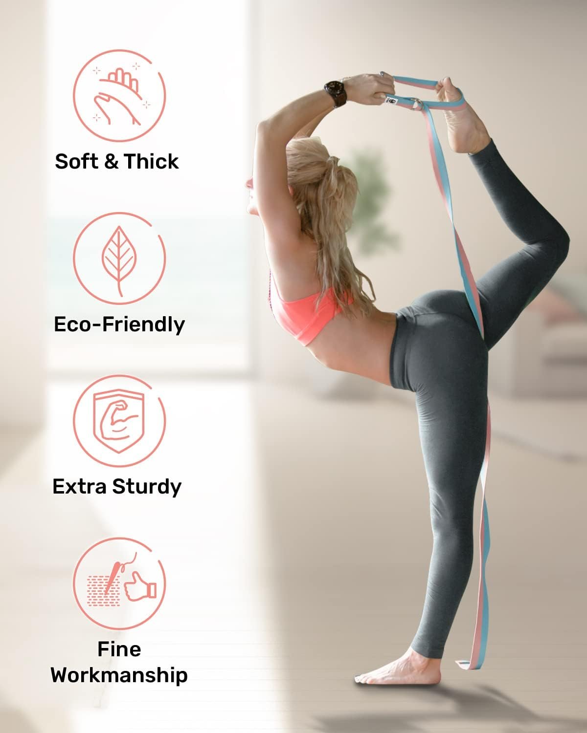 Tumaz Yoga Strap for Stretching with Adjustable D-Ring, 6/8/10 ft | Adjustable D-Ring | Soft Cotton Blend | 15+ Colors | Non-Elastic Yoga Belt for Pilates Stretching & Physical Therapy - Image 3