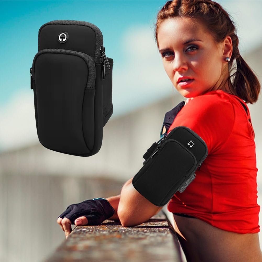 Phone Holder for Running, Walking, Workout, Under 7 in Armband Smartphone Holder, Phone Pouch Cards Keys Wallet, Gym Sports Arm Bands Sleeve Fit Women Men(Color:Black) - Image 3