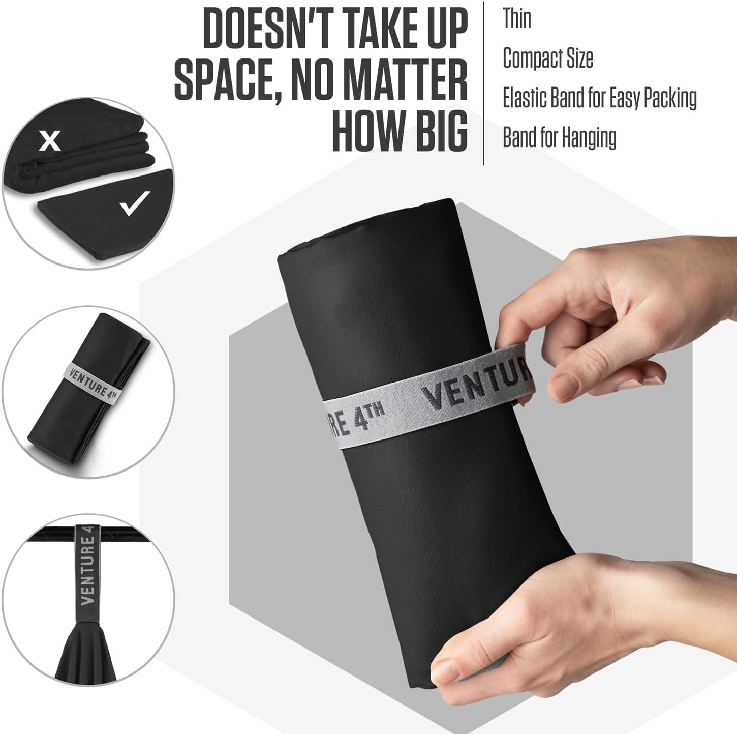 VENTURE 4TH Quick Dry Microfiber Towel for Camping & Gym - Black XL | Lightweight, absorbs 7x more than cotton, dries fast & resists odor. Packable Travel Towel with tear-resistant carry bag. - Image 7