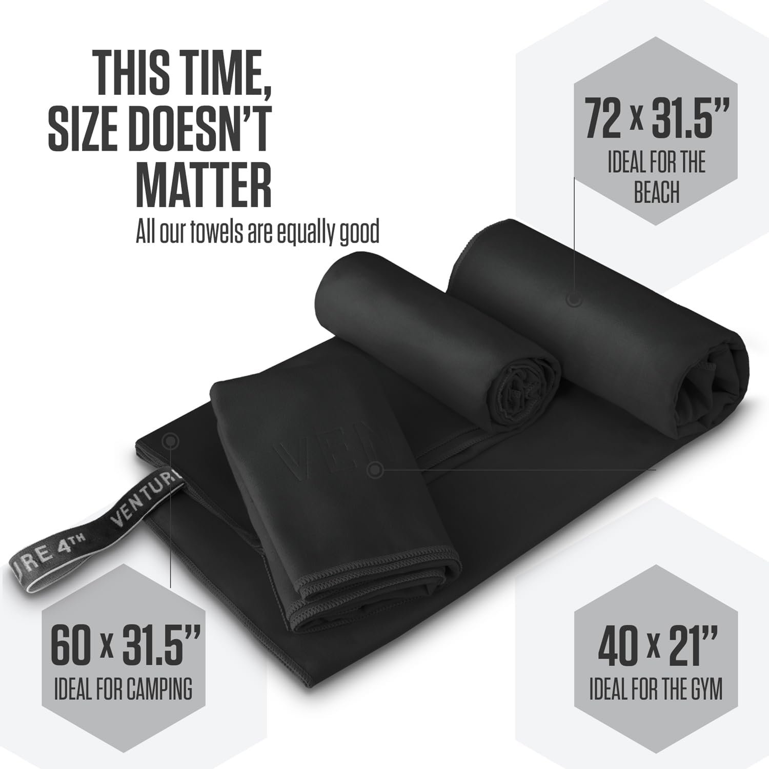 VENTURE 4TH Quick Dry Microfiber Towel for Camping & Gym - Black XL | Lightweight, absorbs 7x more than cotton, dries fast & resists odor. Packable Travel Towel with tear-resistant carry bag. - Image 3