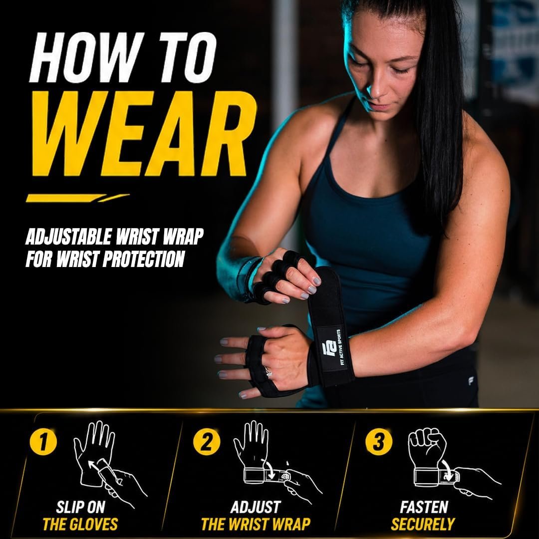 Fit Active Sports New Ventilated Weight Lifting Workout Gloves with Built-in Wrist Wraps for Men and Women - Great for Gym Fitness, Cross Training, Hand Support & Weightlifting. - Image 8