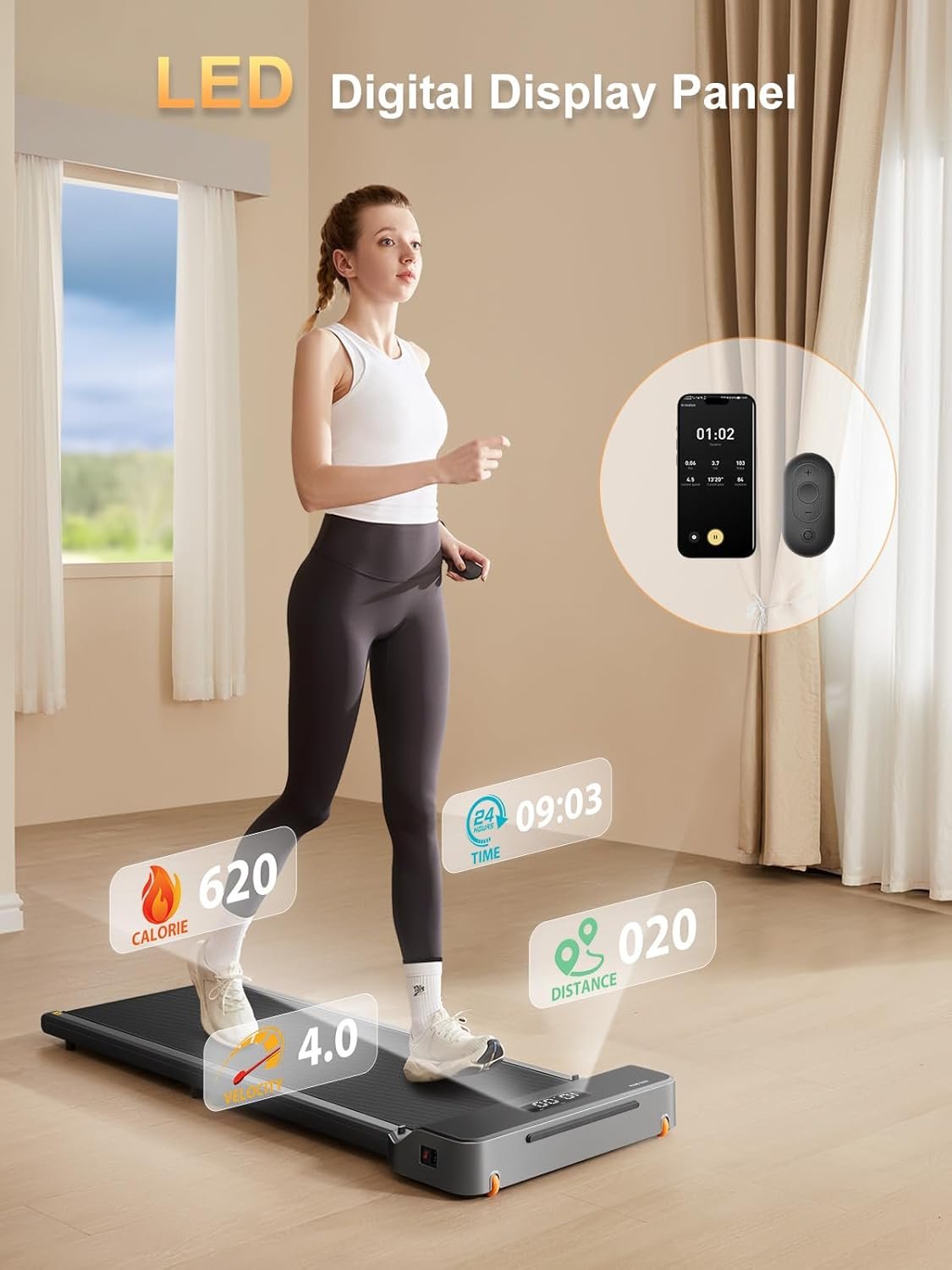 WalkingPad Z1 Foldable Walking Pad Treadmill, Under Desk Compact Design | 180° Foldable Design for Easy Storage, Space Saving, Quiet Motor and LED Display for Daily Home Office Walking and Jogging - Image 3