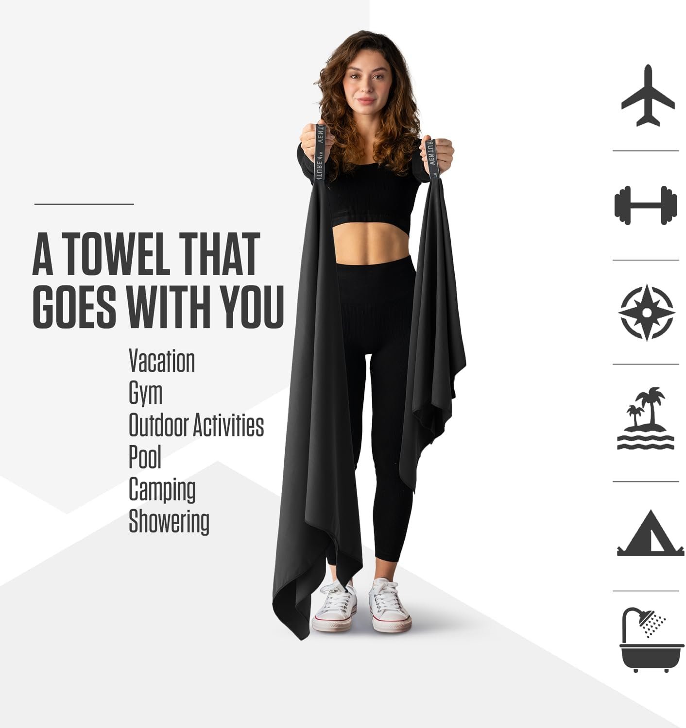 VENTURE 4TH Quick Dry Microfiber Towel for Camping & Gym - Black XL | Lightweight, absorbs 7x more than cotton, dries fast & resists odor. Packable Travel Towel with tear-resistant carry bag. - Image 2