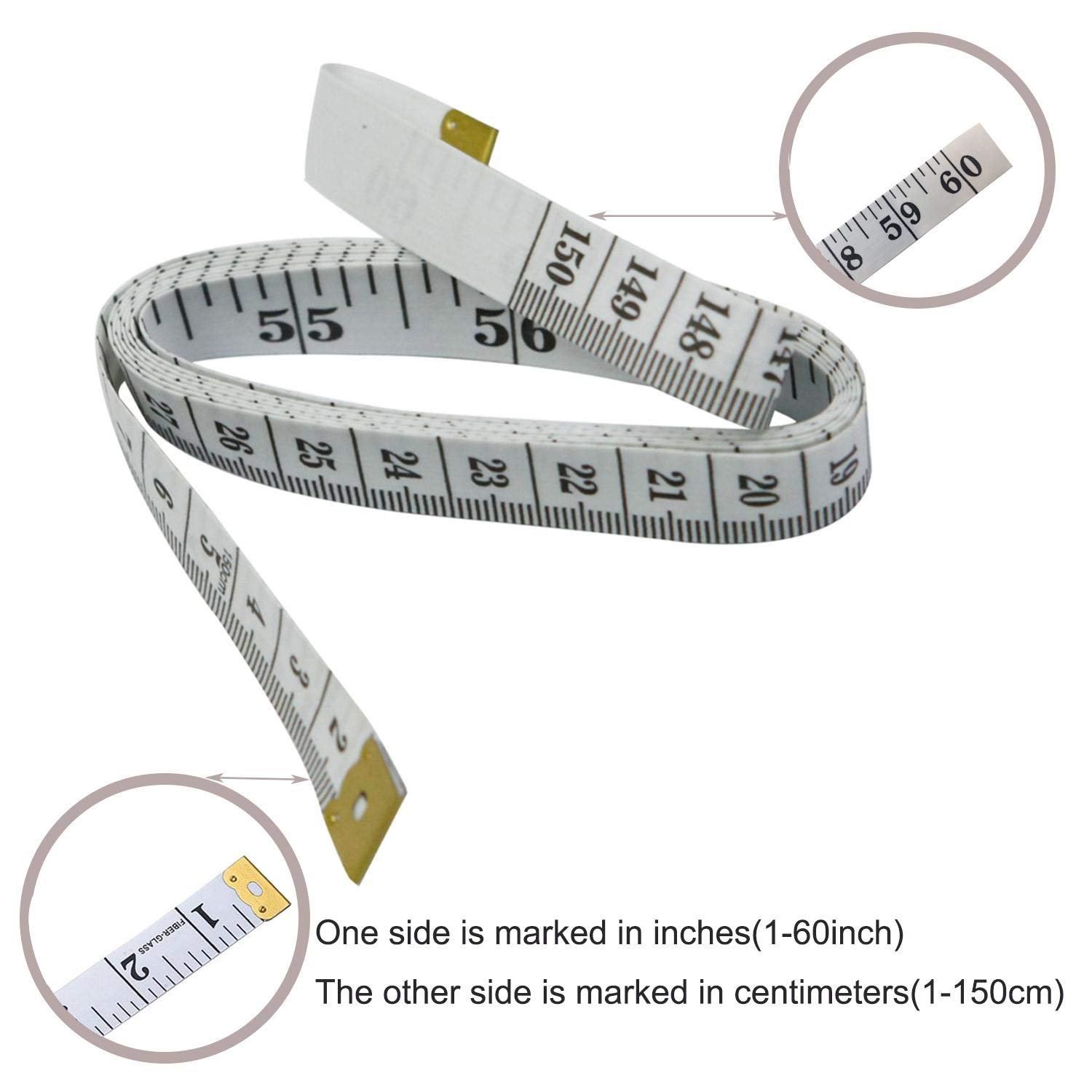 GDMINLO Soft Tape Measure Double Scale Body Sewing Flexible Tailor Craft Vinyl Ruler for Weight Loss Medical Body Measurement, Has Centimetre Scale on Reverse Side 60-inch(White) - Image 3