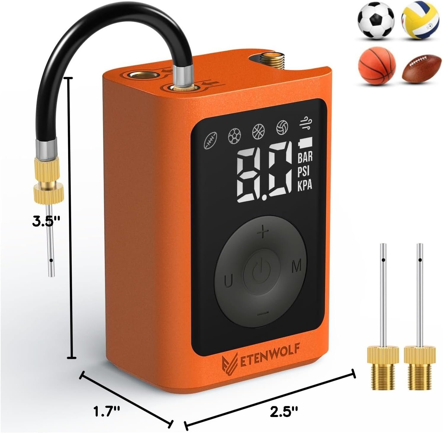 ETENWOLF P300 Plus Ball Pump, Electric Basketball Pump Inflation Deflation | with 3200 mAh Rechargeable Battery and 2 Needles, Air Pump for All Sports Balls - Image 9