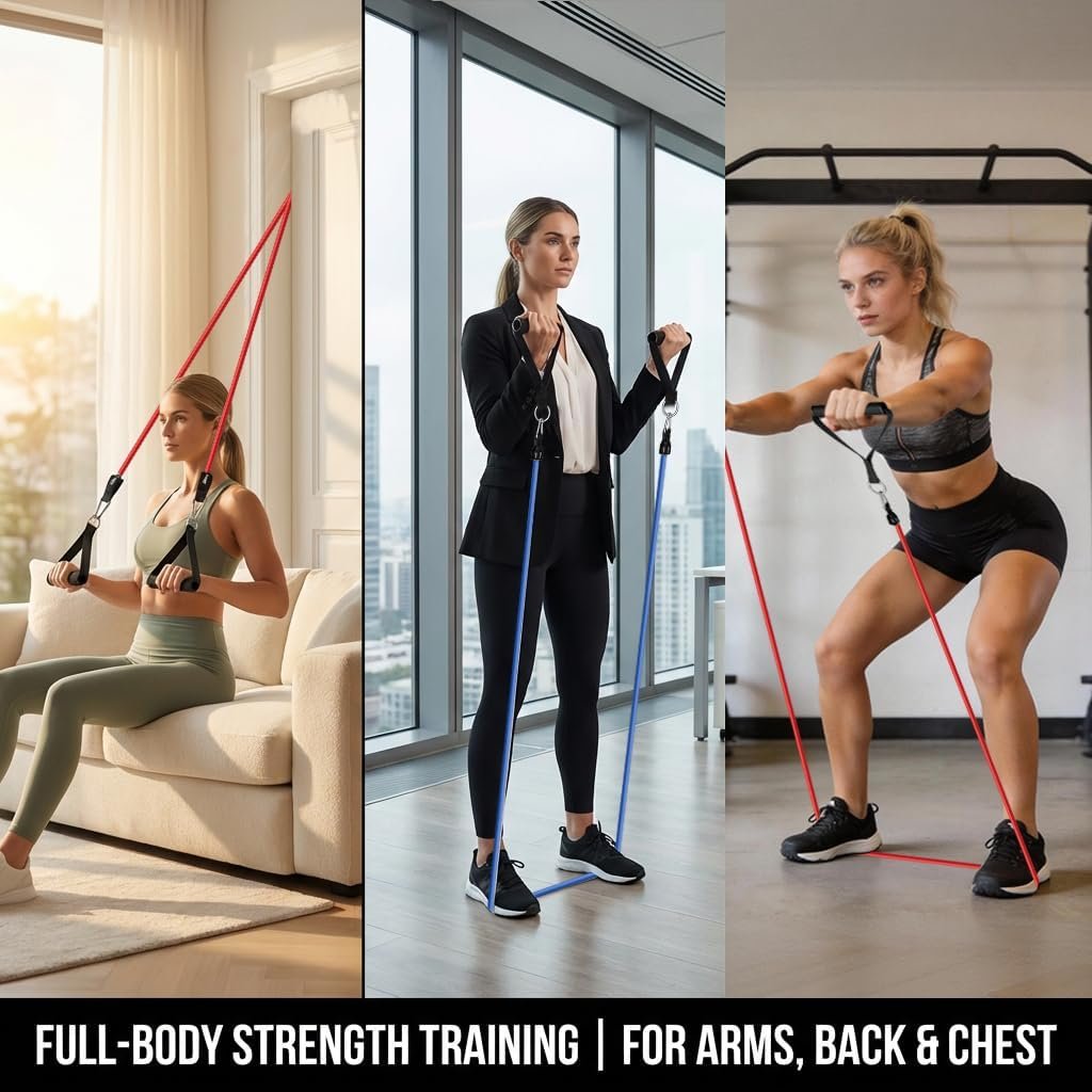 VEICK 10-150LBS Resistance Bands with Handles, Ankle Straps, Door Anchor | Accredited Lab Certified, 100% Natural Latex, Versatile for Yoga, Pilates, Strength, Home Gym - Image 2