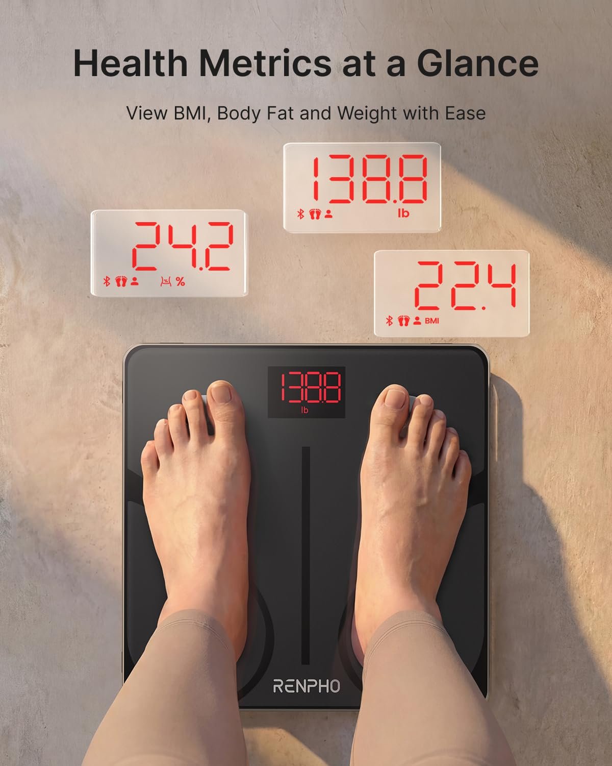RENPHO Smart Scale for Body Weight, BMI & Body Fat, 13 Metrics, Elis 1 | Bathroom Digital Bluetooth Scale with 400lbs Capacity, Syncs with Fitness Apps, Accurate for Weight Loss, Fitness, Home Use - Image 2