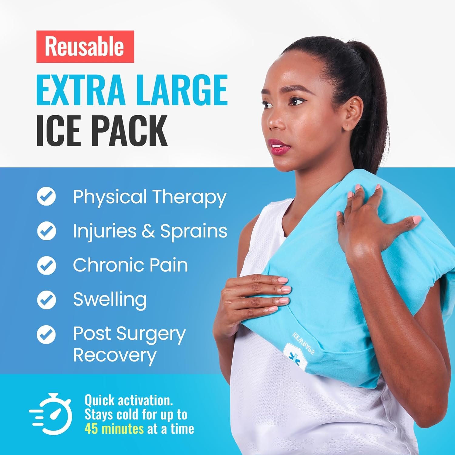 ICEWRAPS Reusable Cold Pack with Fabric Cover - Extra Large 12 x 21 Inch | Flexible Clay Pack, Leak Resistant, Wrap Design for Back, Shoulders and Knees, Stays Cold Up to 45 Minutes - FSA-HSA Eligible - Image 2