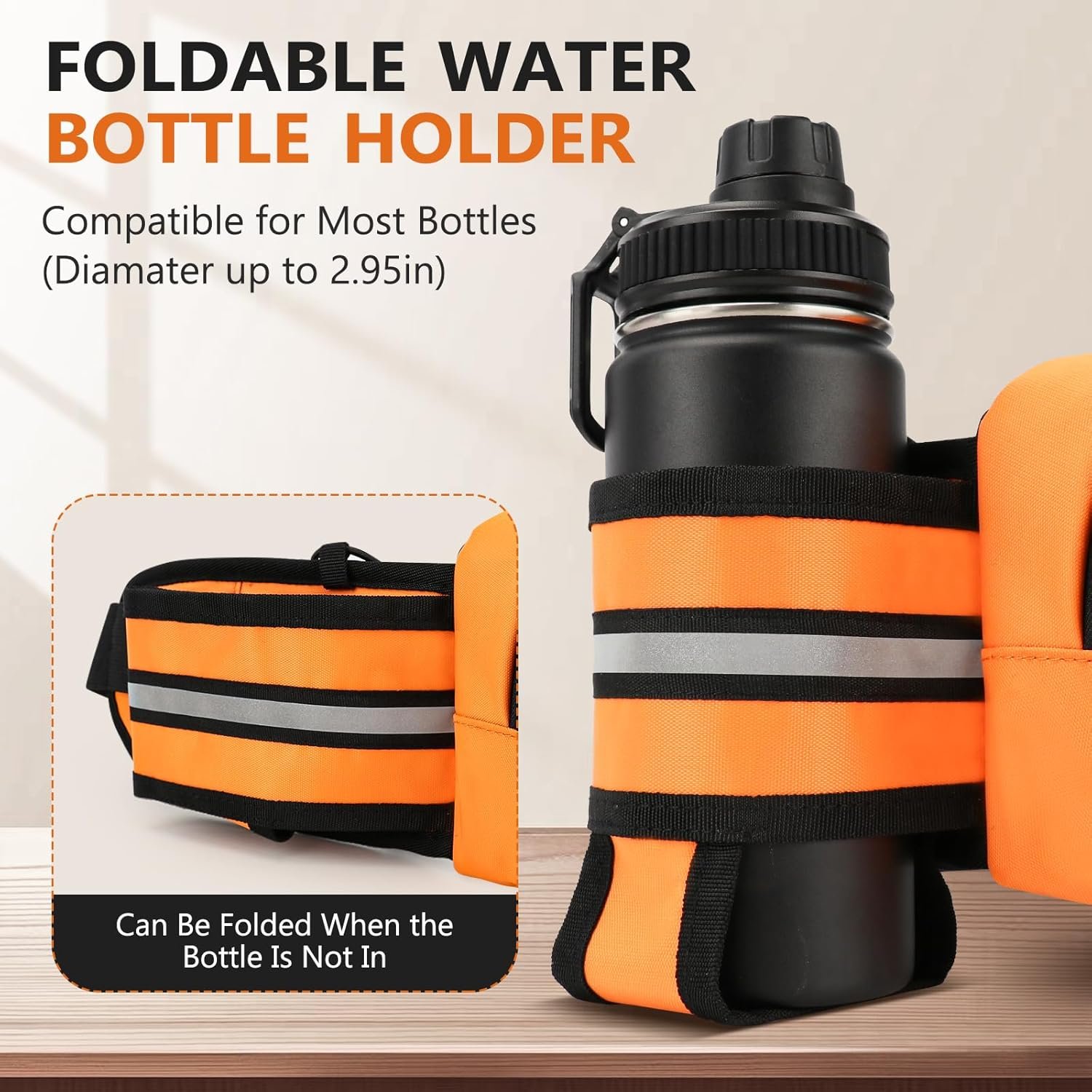 Fanny Pack for Men Women Waist Bag with Water Bottle Holder for Hiking, Travel,Dog Walking, Workout (Orange) - Image 2