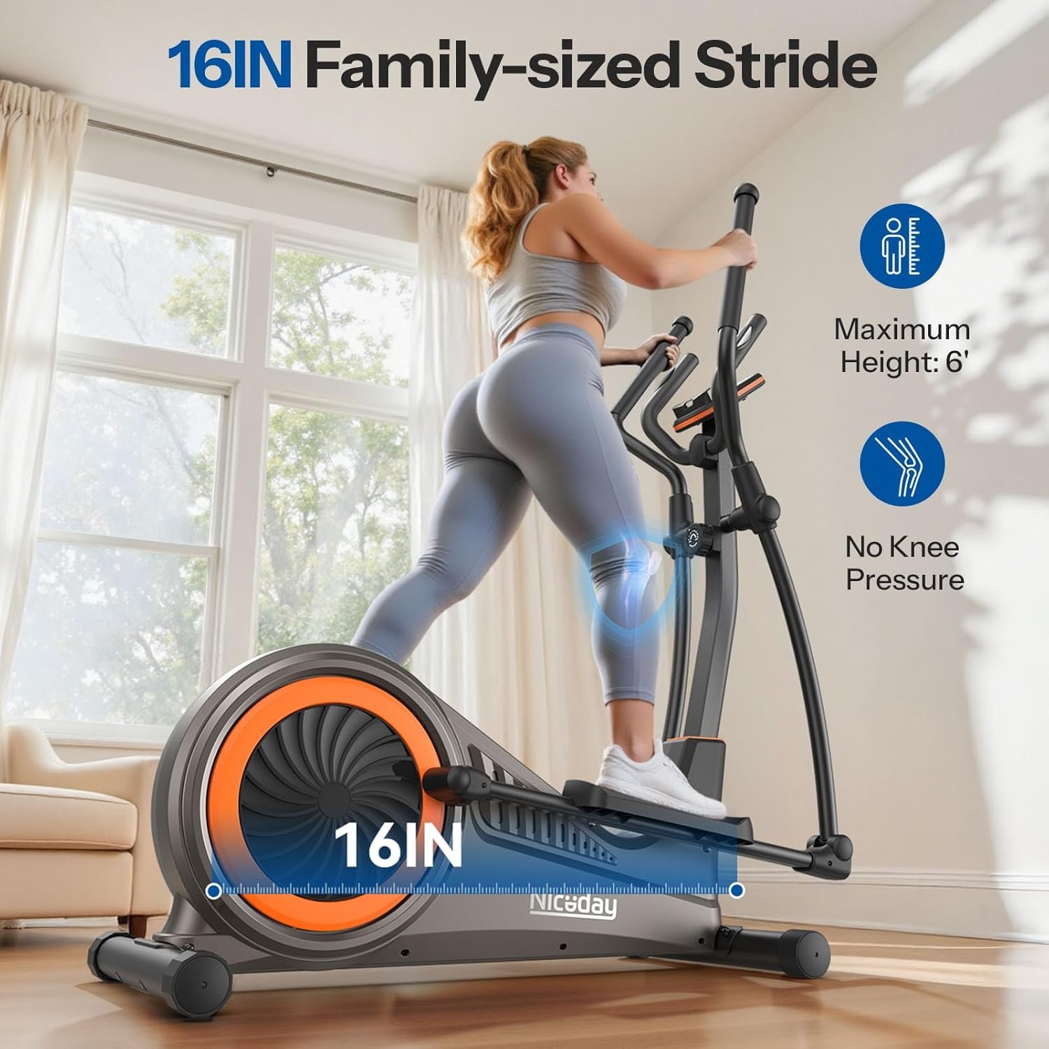 Niceday Elliptical Exercise Machine with 15.5IN/16IN/20IN Stride | Magnetic Elliptical Trainer for Home Use, 16 Resistance Levels, 400LBS Loading Capacity, Support Kinomap APP - Image 2