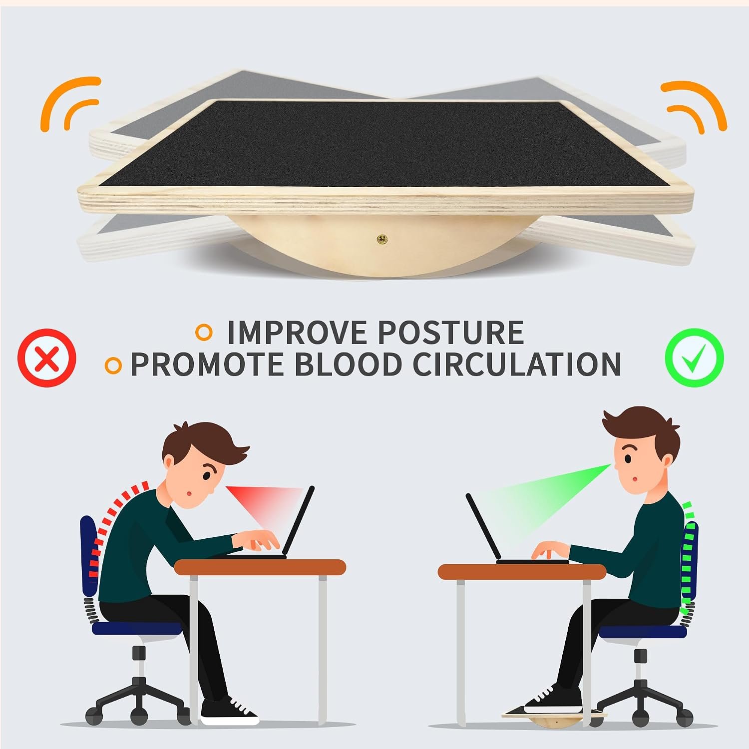 Balance Board Professional Wobble Board for Adults Anti-Slip for Physical Therapy Standing Desk Core Strength Wooden Rocker Board(350LBS) - Image 4