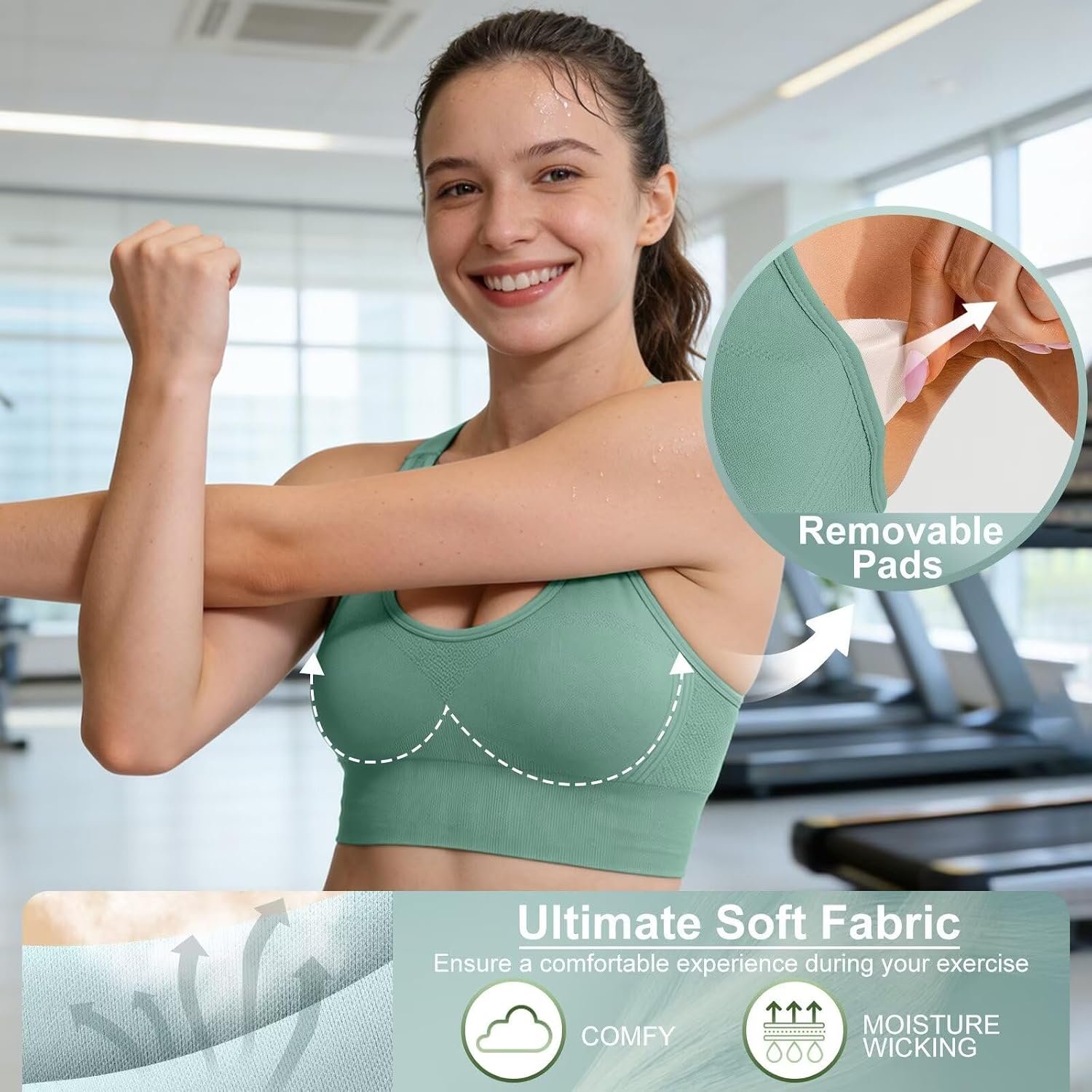 Adjustable Sports Bras for Women High Support, Padded Racerback Bra | 3 Pack High Impact Plus Size Supportive Push up Sport Bra for Large Bust Workout Running Gym Yoga - Image 4