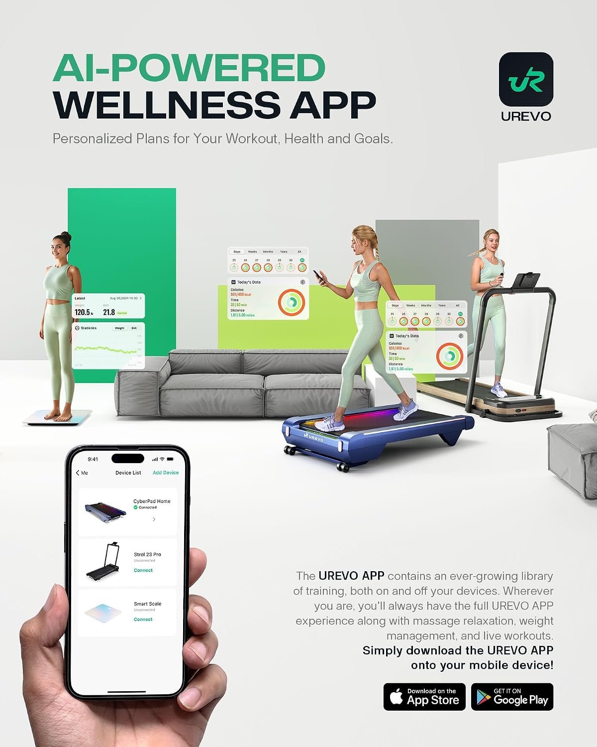 UREVO Smart Walking Pad, Standing Desk Treadmill with Double Shock Absorption, Quiet Operation, Workout APP with Track Insights and MIIT Mode, Plug and Play, Remote or APP Control for Home Office - Image 9