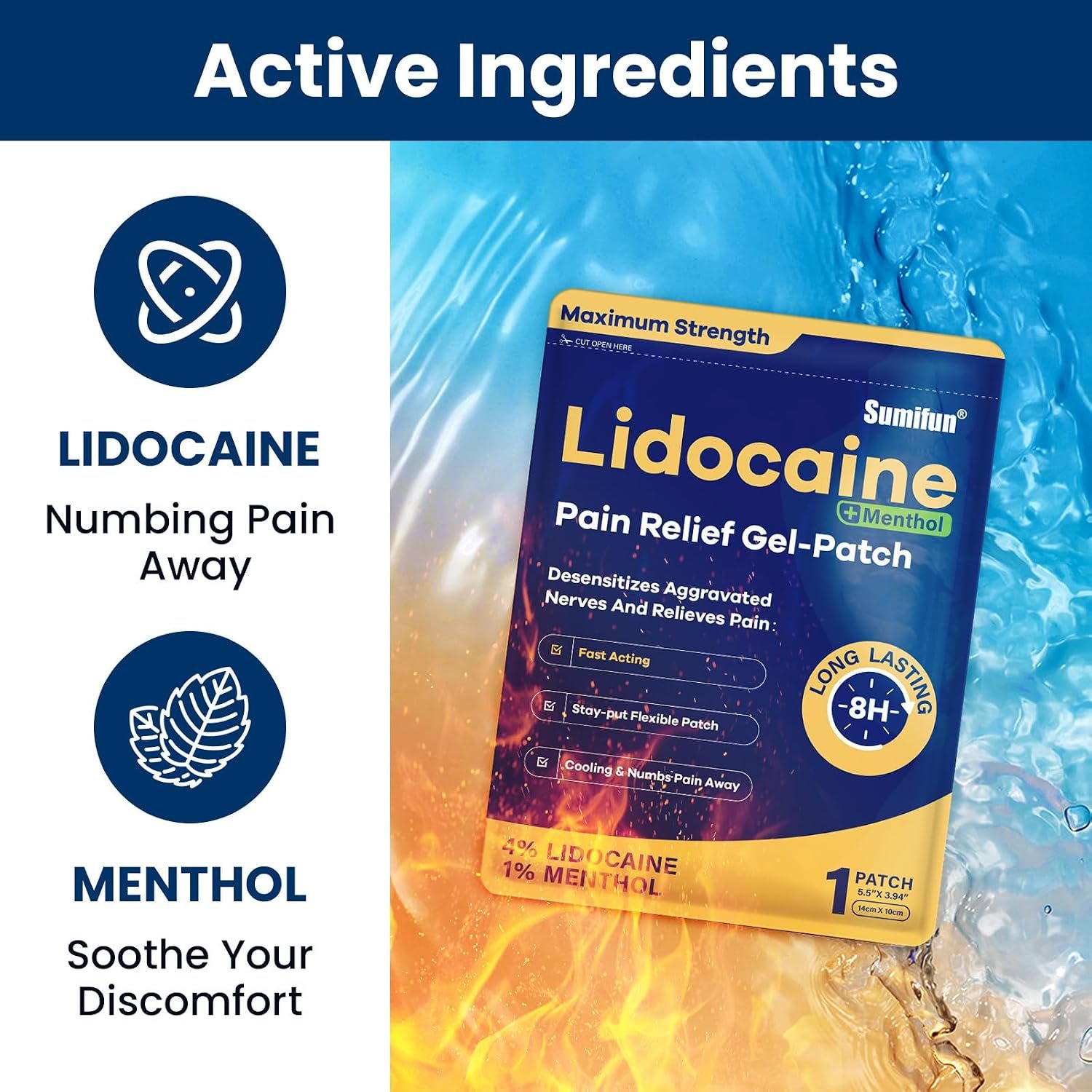 Sumifun 4% Lidocaine Patches Plus 1% Menthol 15 Counts(Pack of 1) | Maximum Strength OTC Pain Relief Patches for Back Ache Stiff Neck Joint Pain Muscle Soreness Topical Analgesic - Image 4
