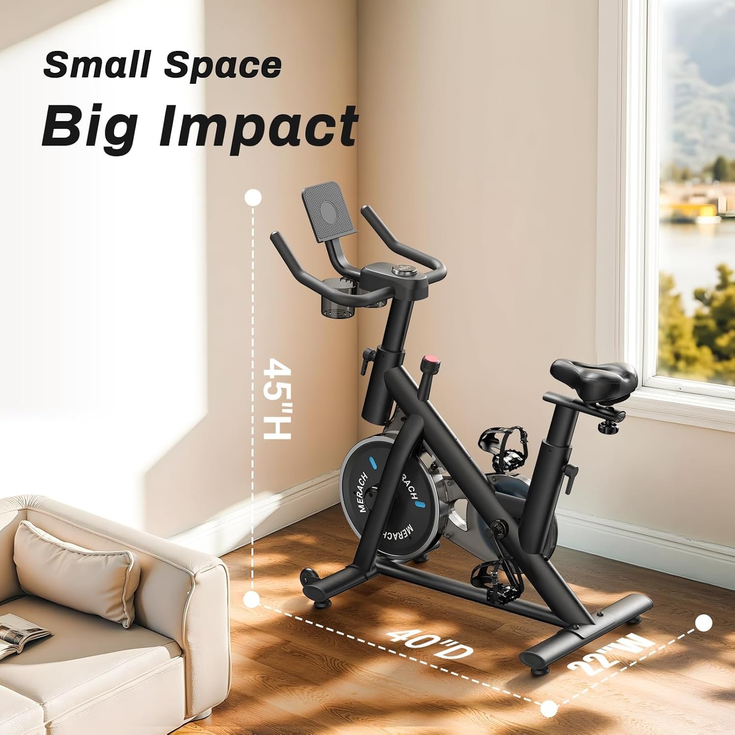 MERACH Exercise Bike, Magnetic Friction Stationary Bike with Brake Pad | Low Noise Indoor Cycling Bike with Exclusive App, 300lbs Weight Capacity, Tablet Mount and Fitness Courses for Weight Loss - Image 7