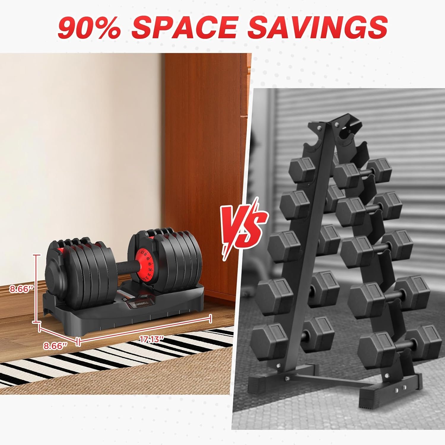 Adjustable Dumbbells Set All in One Free Weights Set for Home Gym | 25/26.5/52.5/55/85lbs Weights Dumbbells Set, 1 Sec Adjust Weights with Anti-Slip Handle for Home Fitness - Image 3