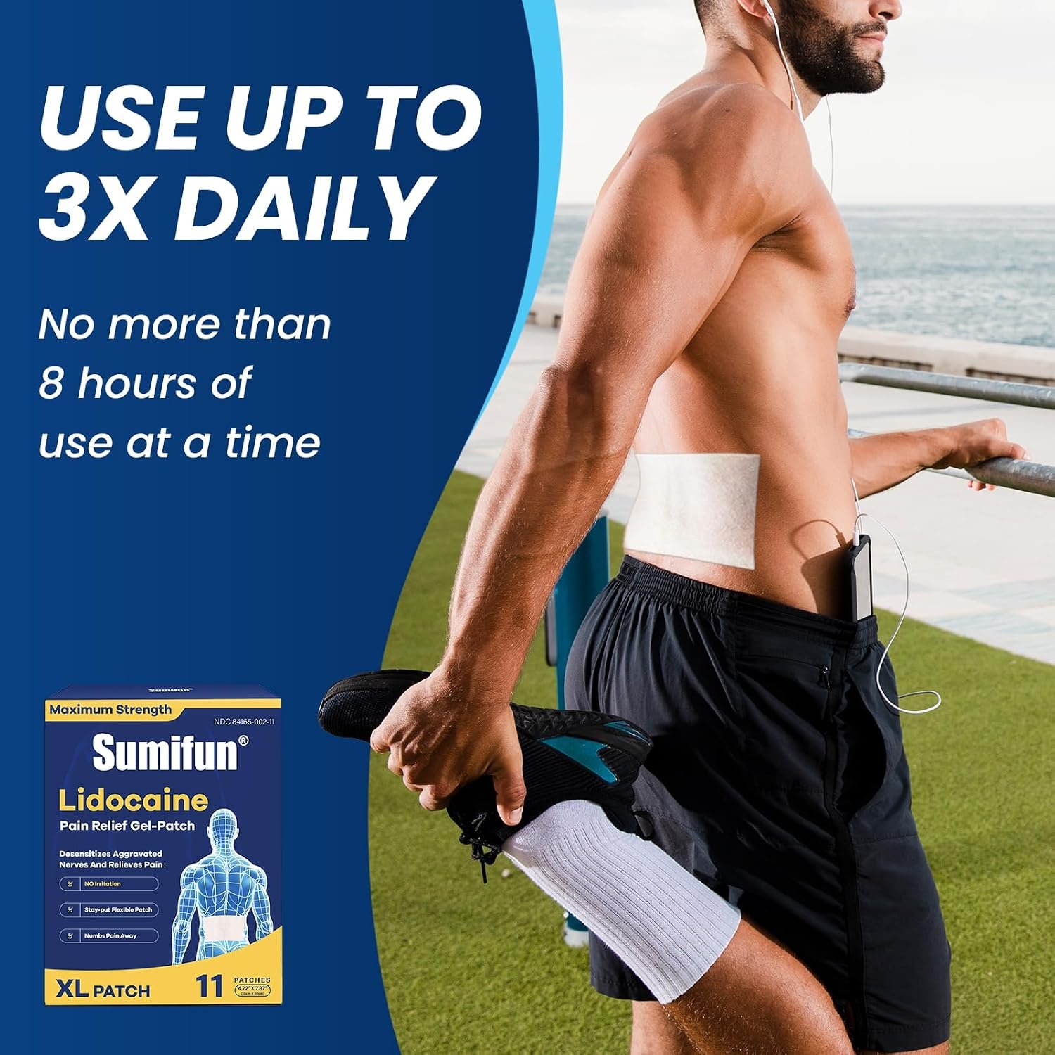 Sumifun 4% Lidocaine XL Pain Patches 18 Counts | Extra Large 4.72"x7.87" for Full Back & Thigh Coverage, Maximum Strength OTC Numbing, 8-Hour Medical Adhesion - Image 4