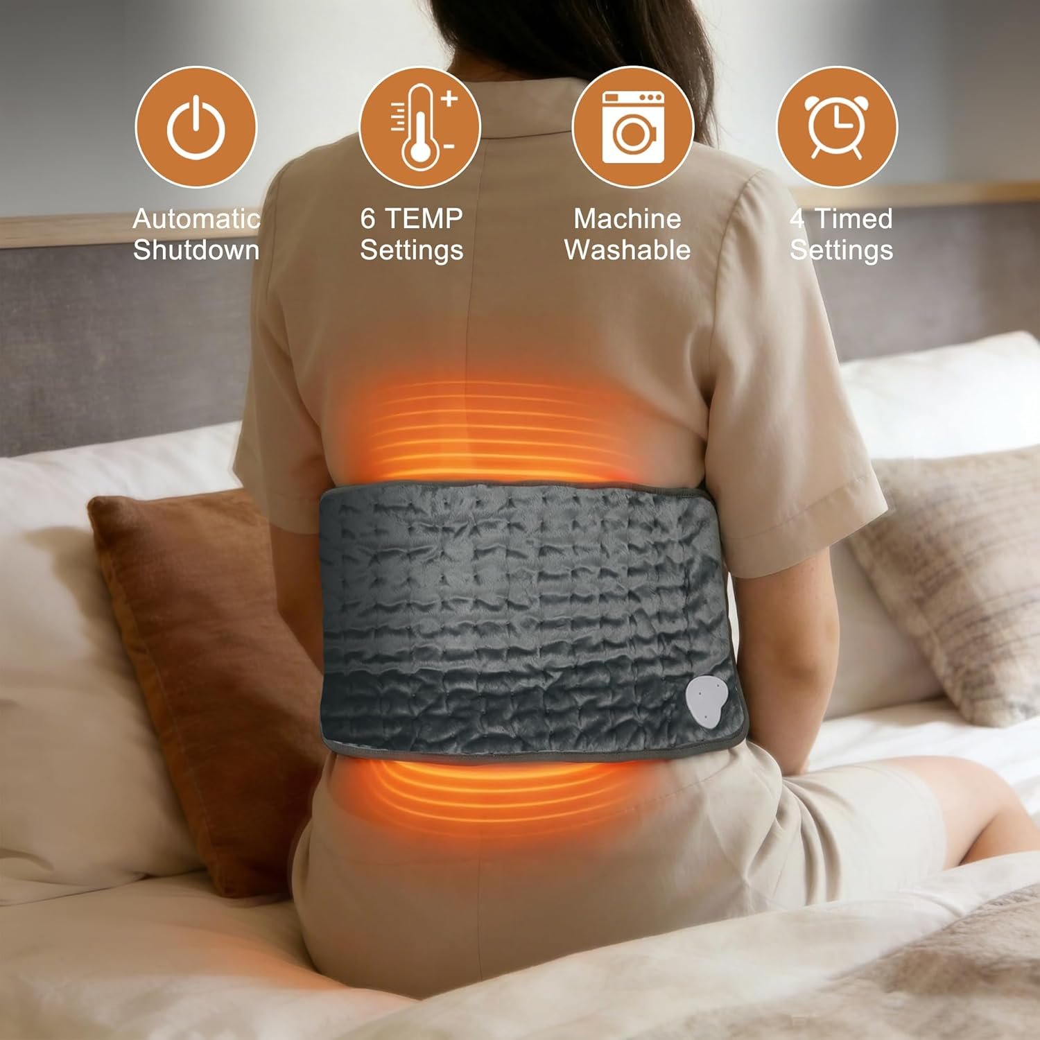 Electric Heating pad with 6 Heat Settings, Auto Shut Off, Dry Electric Heating for Back Neck Knee Arms Legs Shoulder Heat Pads for Christmas Birthday Father Mother's Day (24"X12", Gray Green) - Image 2