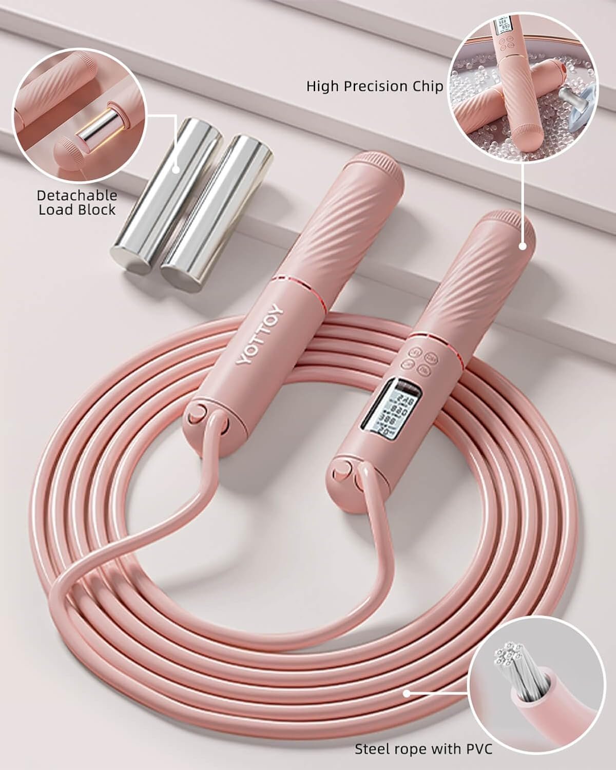 YOTTOY Skipping Ropes for Adults -Cordless Counter Jump Rope with Large Cordless Ball-Weighted Jump Rope for Women with LCD Display - Image 6