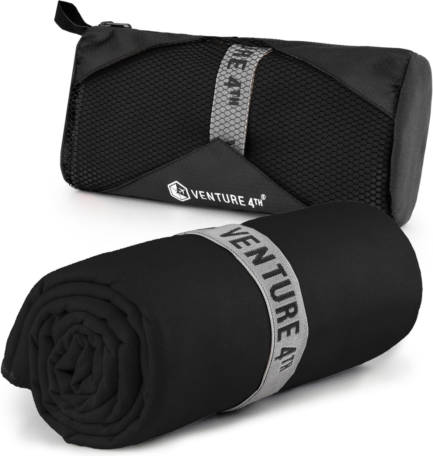VENTURE 4TH Quick Dry Microfiber Towel for Camping & Gym - Black XL | Lightweight, absorbs 7x more than cotton, dries fast & resists odor. Packable Travel Towel with tear-resistant carry bag.