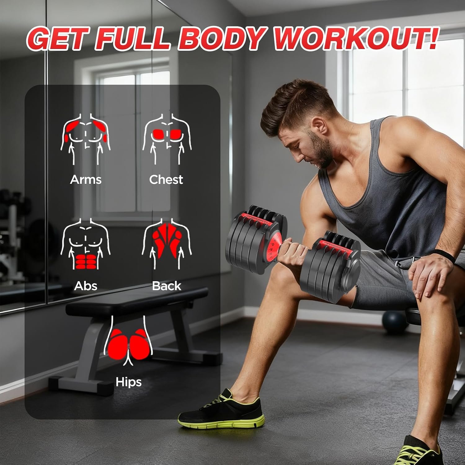 Adjustable Dumbbells Set All in One Free Weights Set for Home Gym | 25/26.5/52.5/55/85lbs Weights Dumbbells Set, 1 Sec Adjust Weights with Anti-Slip Handle for Home Fitness - Image 8