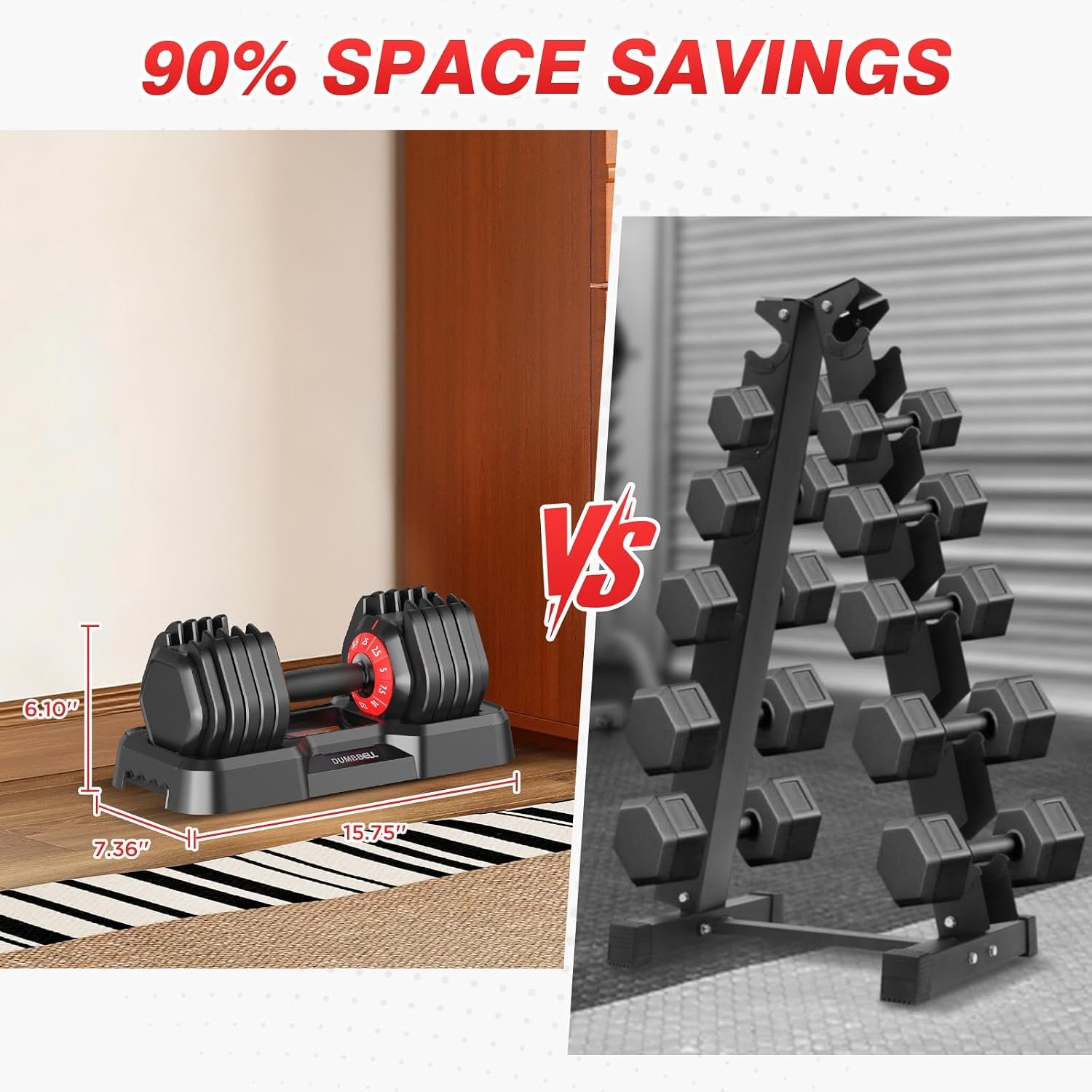 Adjustable Dumbbells Set All in One Free Weights Set for Home Gym | 25/26.5/52.5/55/85lbs Weights Dumbbells Set, 1 Sec Adjust Weights with Anti-Slip Handle for Home Fitness - Image 3
