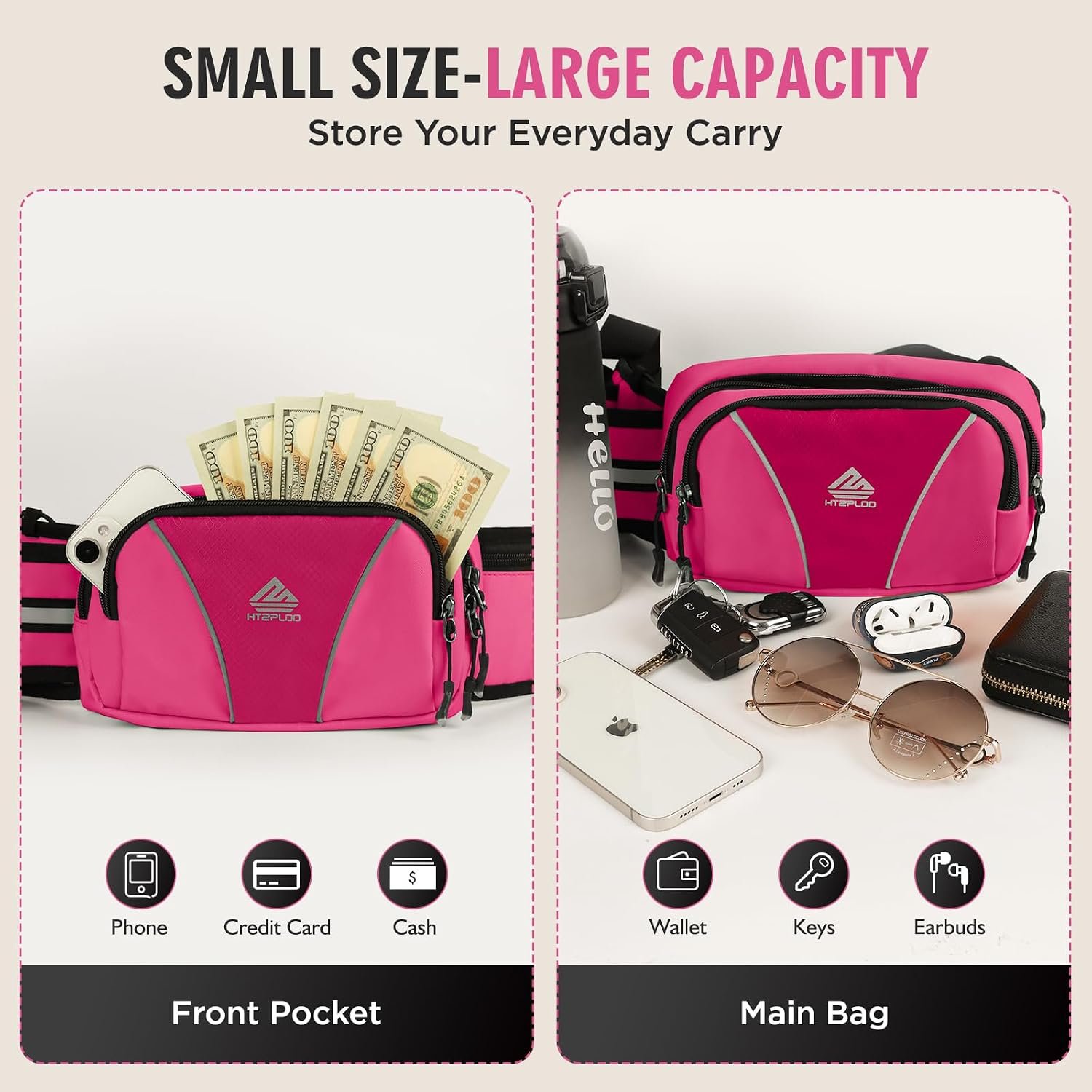 Fanny Pack for Men Women Waist Bag with Water Bottle Holder for Hiking, Travel,Dog Walking, Workout (Pink) - Image 4