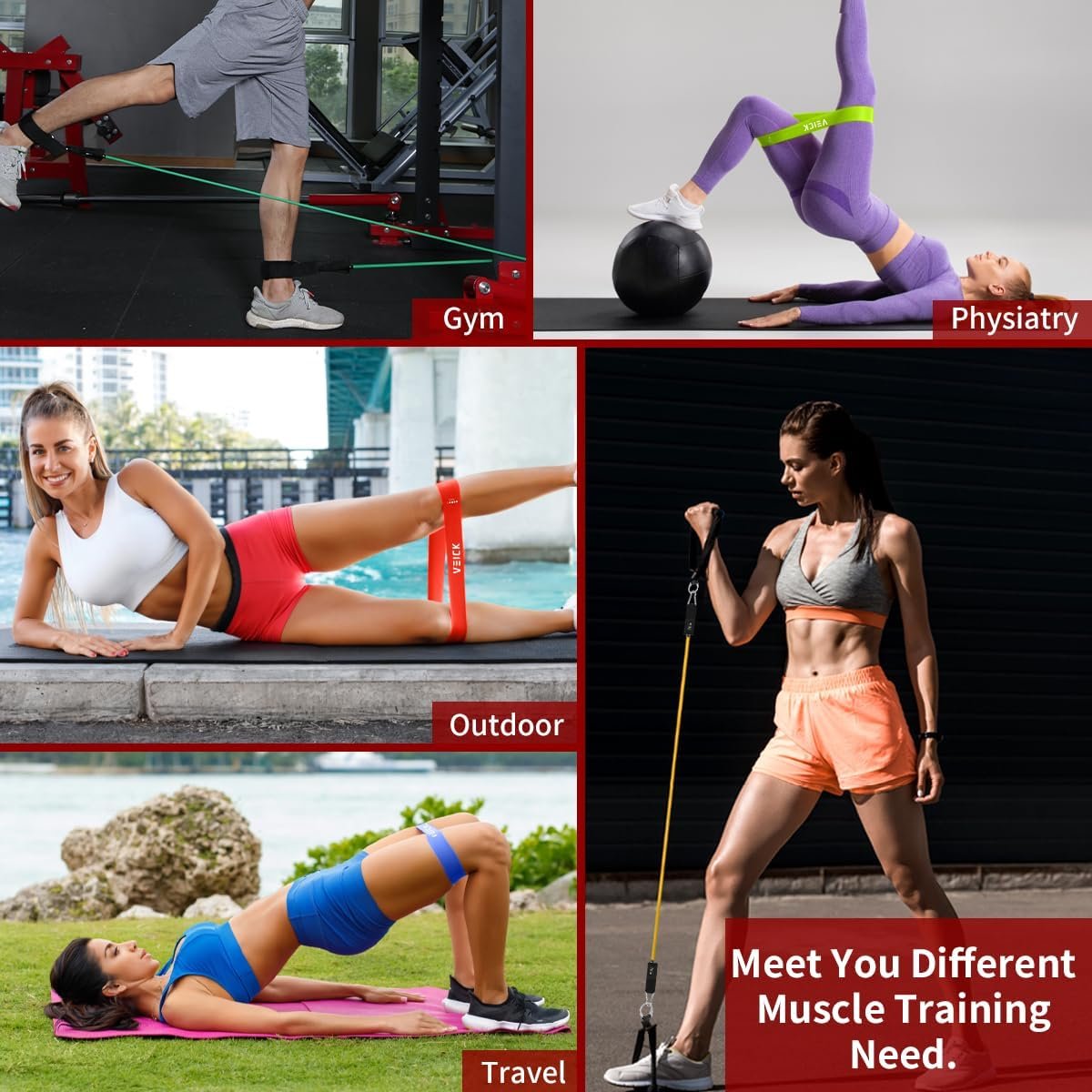 VEICK 10-150LBS Resistance Bands with Handles, Ankle Straps, Door Anchor | Accredited Lab Certified, 100% Natural Latex, Versatile for Yoga, Pilates, Strength, Home Gym - Image 4