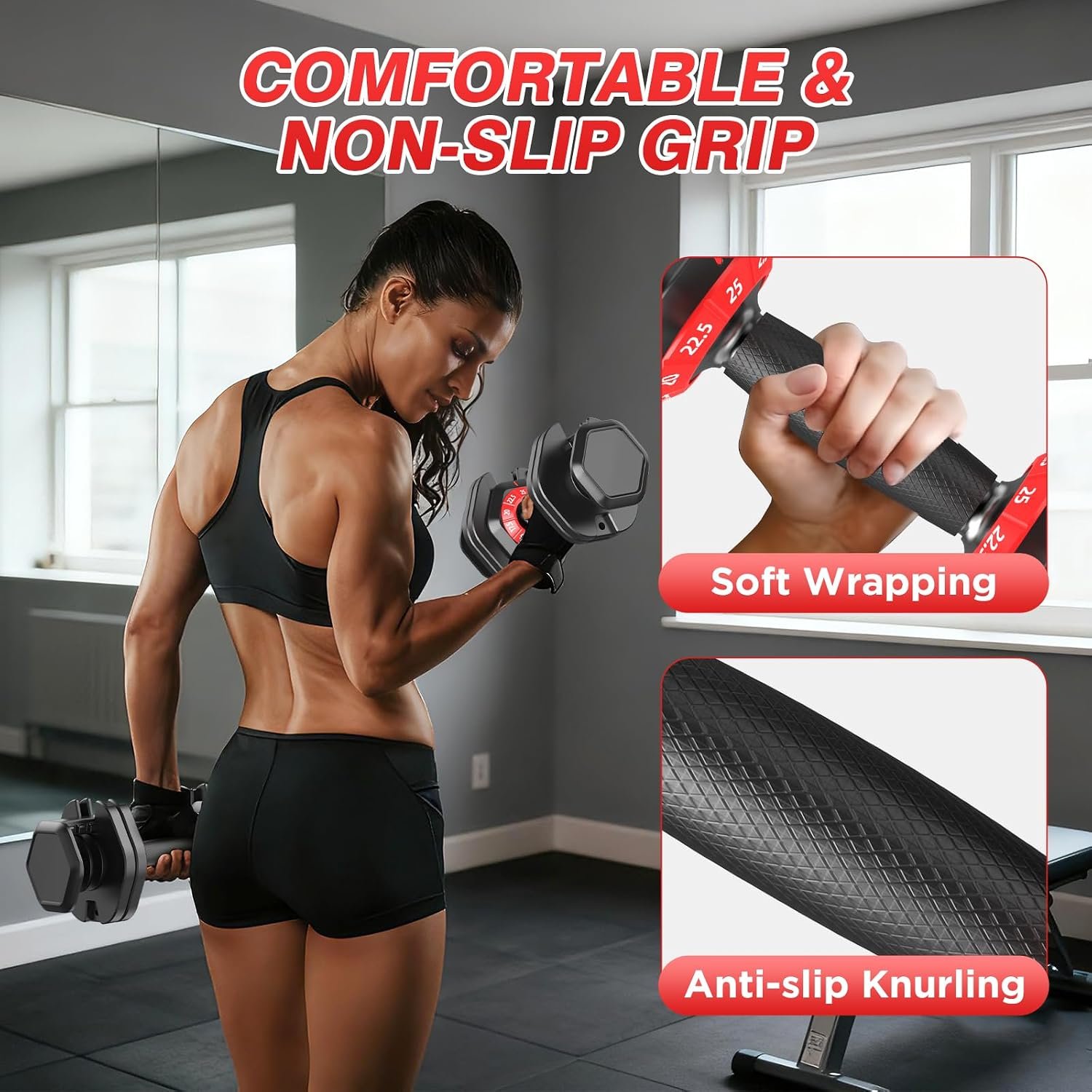 Adjustable Dumbbells Set All in One Free Weights Set for Home Gym | 25/26.5/52.5/55/85lbs Weights Dumbbells Set, 1 Sec Adjust Weights with Anti-Slip Handle for Home Fitness - Image 7