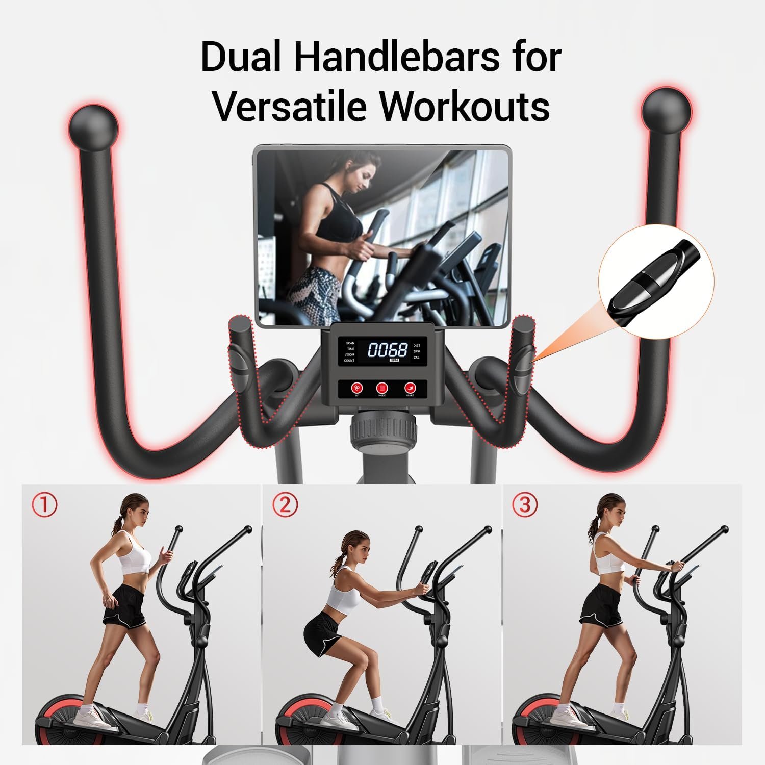 Elliptical Exercise Machine with 15.5''-17'' Stride & Heart Rate Grips,Ultra Silent Magnetic Elliptical Machine for Home with 16 Levels Resistance and LCD Monitor,400 LBS Weight Capacity - Image 5