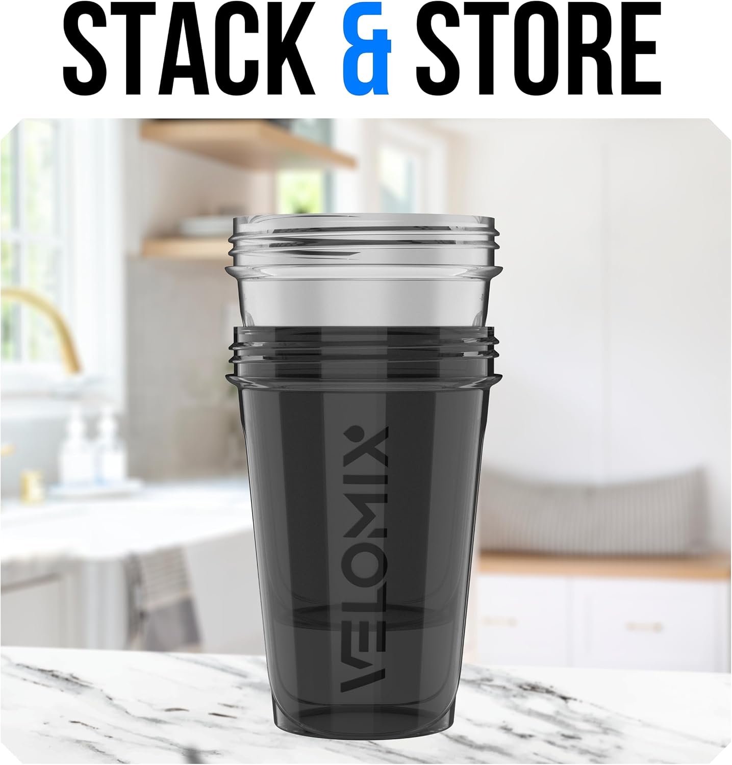 VELOMIX 2 Pack 20oz Protein Shaker Bottle for Protein Mixes, Black/Transpar | 2x Wire Whisk, Leak Proof Shaker Cups for Protein Shakes, Stackable, Dishwasher safe, BPA free, Pre Workout and Fitness ready - Image 6