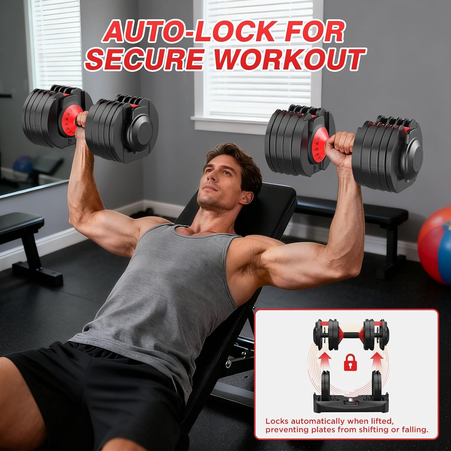 Adjustable Dumbbells Set All in One Free Weights Set for Home Gym | 25/26.5/52.5/55/85lbs Weights Dumbbells Set, 1 Sec Adjust Weights with Anti-Slip Handle for Home Fitness - Image 4