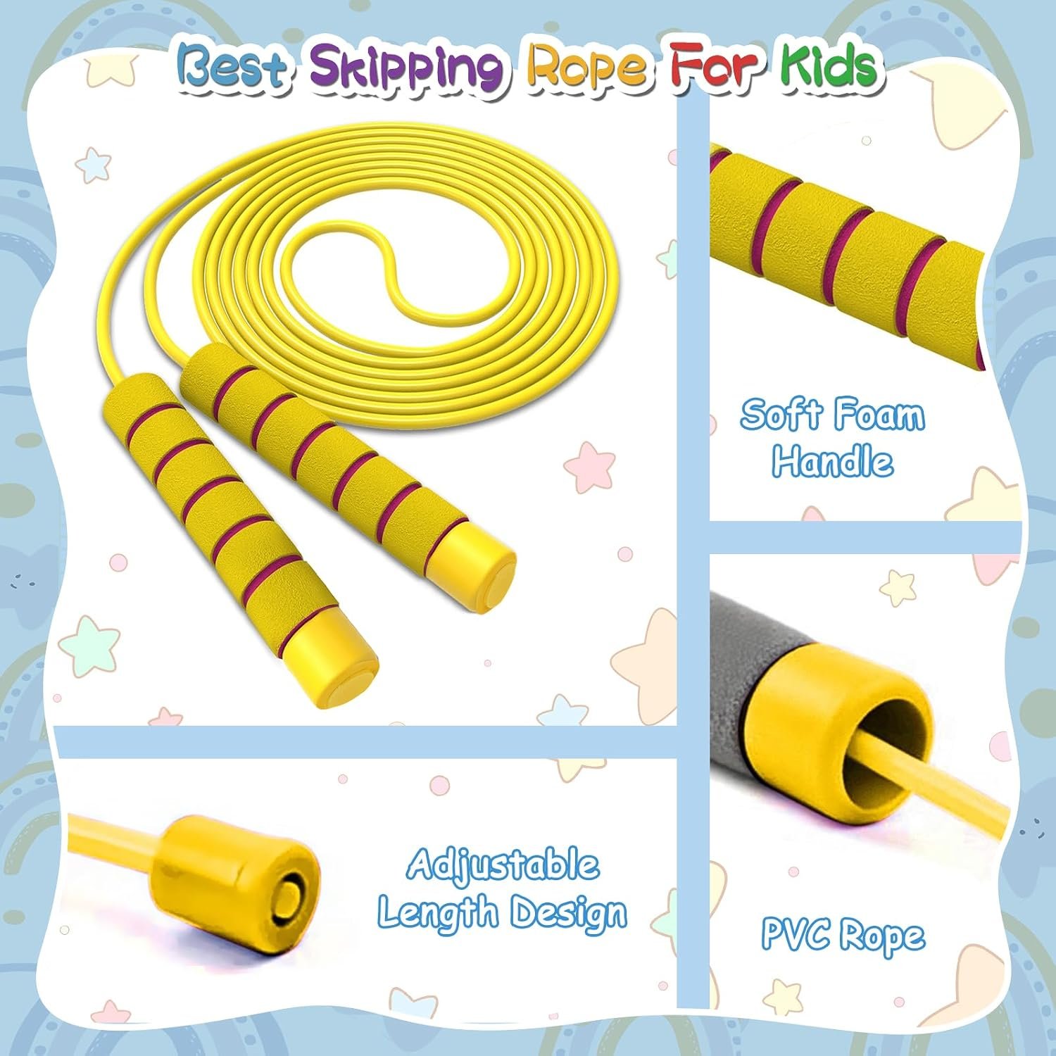 Jump Rope For Kids,Jump Rope Kids,Adjustable Soft Skipping Rope,Toddler Jump Rope With Skin-Friendly Foam Handles For Kids, Boys,Girls,Women, Men,Exercise Activity,Outdoor Fitness - Image 6