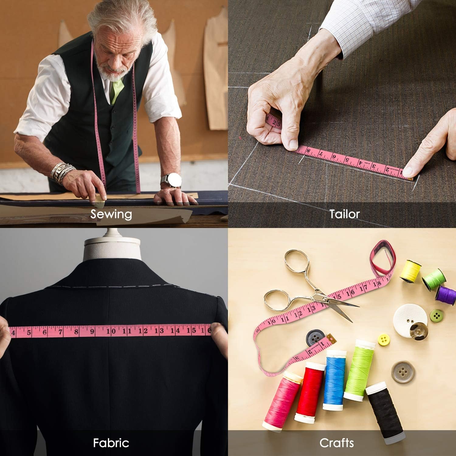 iBayam 2 Pack Tape Measure Measuring Tape for Body Fabric Sewing 60"/150cm | Soft Pink & Retractable Black Double Scales Ruler, Vinyl Measuring Tape for Tailor Home Craft Body Weight Loss Cloth Knitting - Image 7