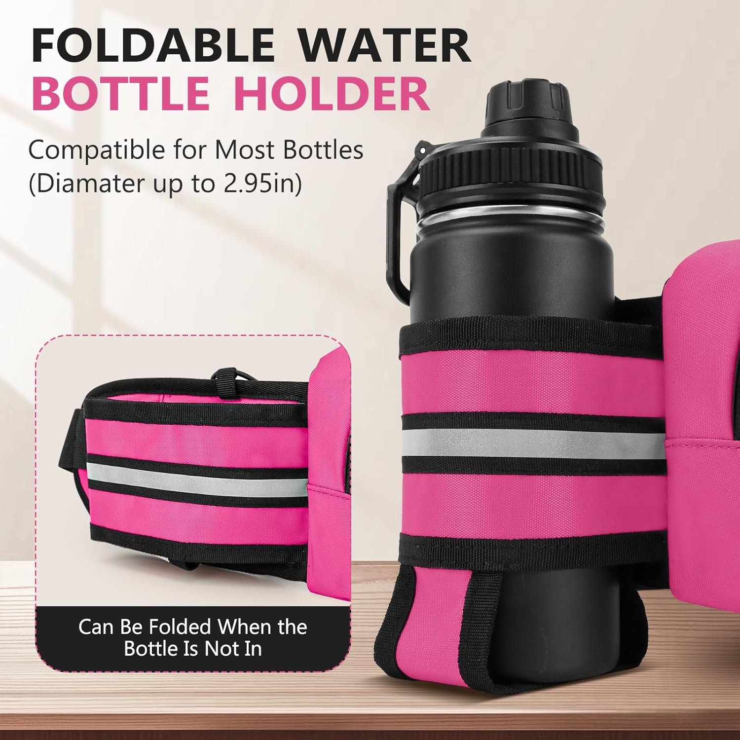 Fanny Pack for Men Women Waist Bag with Water Bottle Holder for Hiking, Travel,Dog Walking, Workout (Pink) - Image 2