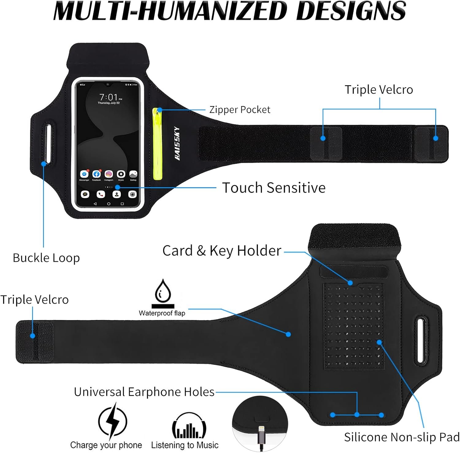 Running Armband with Earphone Bag Cell Phone Armband for iPhone 17 16 15 Pro 14 Plus 13 11 XR, Galaxy S24/S10 Water Resistant Sports Phone Holder Case & Zipper Slot Car Key Holder for 6.9 inch Phone - Image 6
