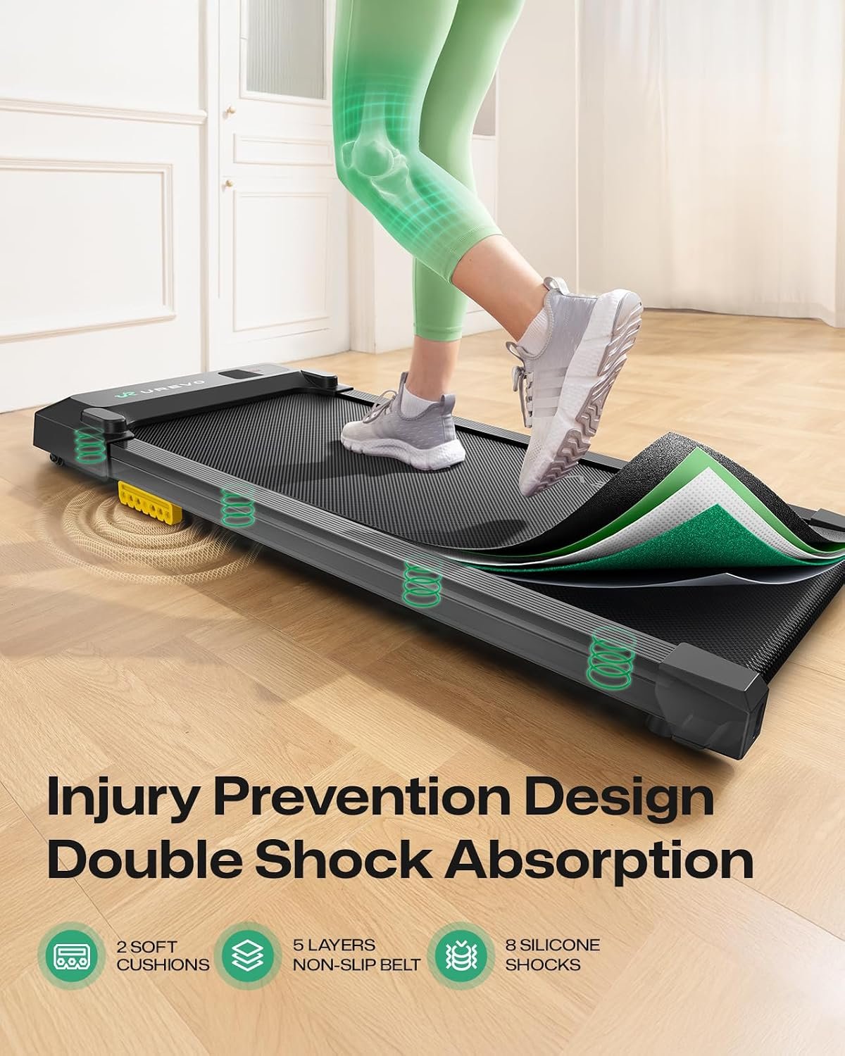 UREVO Smart Walking Pad, Standing Desk Treadmill with Double Shock Absorption, Quiet Operation, Workout APP with Track Insights and MIIT Mode, Plug and Play, Remote or APP Control for Home Office - Image 4
