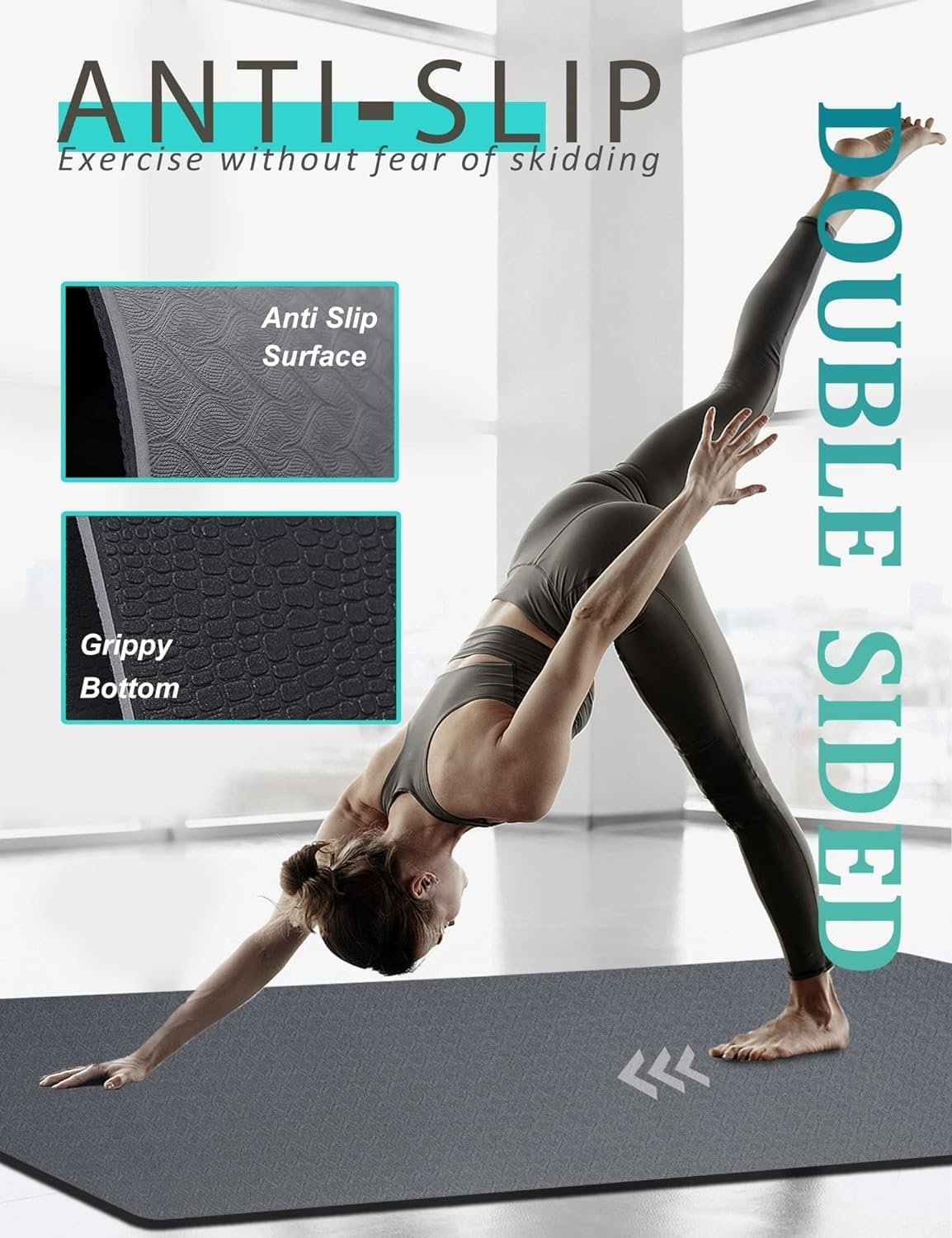 Yoga Mat Double-Sided Non Slip, 72'' x 32'' x 7mm - Extra Wide & Thick Yoga Mat for Women Men Kids, Professional TPE Yoga Mats for Home Workout, Yoga, Pilates and Floor Exercise, with Carrier Strap - Image 8