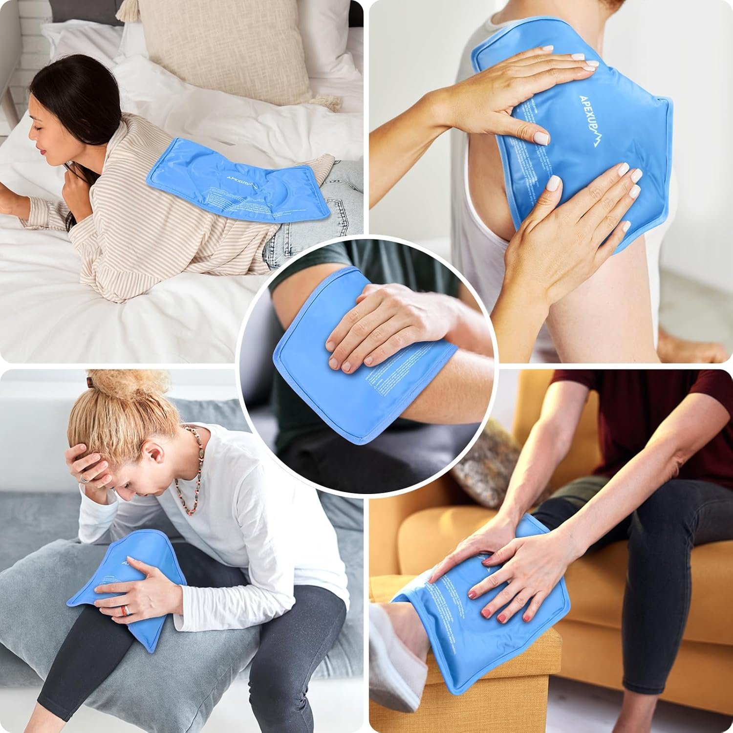 APEXUP Gel Ice Packs for Injuries Reusable, Flexible Double Sided Cold Packs for Injuries, Ice Pack for Knee, Shoulder, Back, Hip, Leg, Arm (Blue, 8"x5.5", 1PK) - Image 10