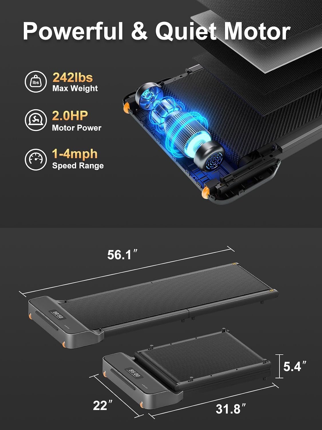 WalkingPad Z1 Foldable Walking Pad Treadmill, Under Desk Compact Design | 180° Foldable Design for Easy Storage, Space Saving, Quiet Motor and LED Display for Daily Home Office Walking and Jogging - Image 4
