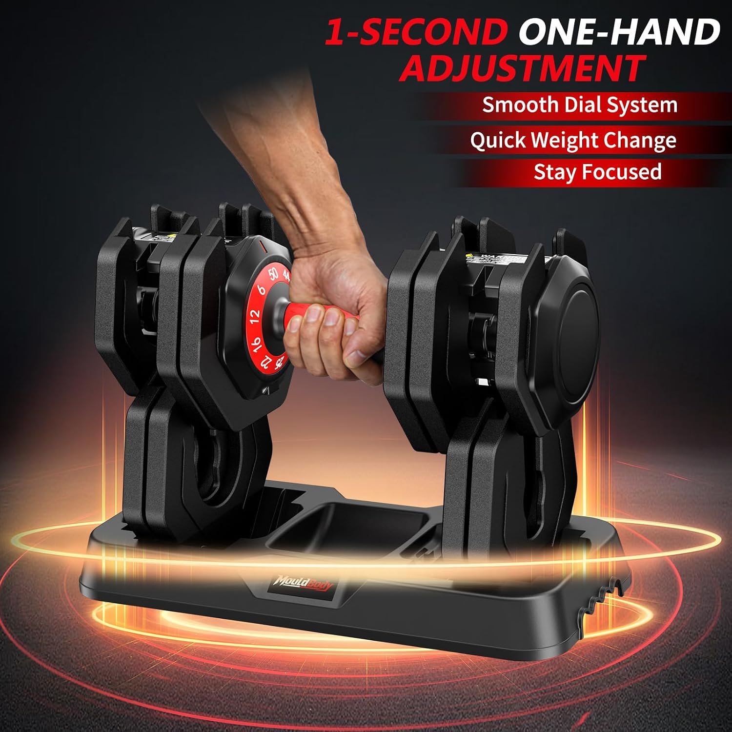 Adjustable Dumbbell Set Pair 25 lb or 50 lb, Adjustable Dumbbells 10-in-1 Free Weight Set, 1-Second Dial Weight Adjustment,Space-Saving Design with Storage Base, Home Gym Strength Training Equipment - Image 4