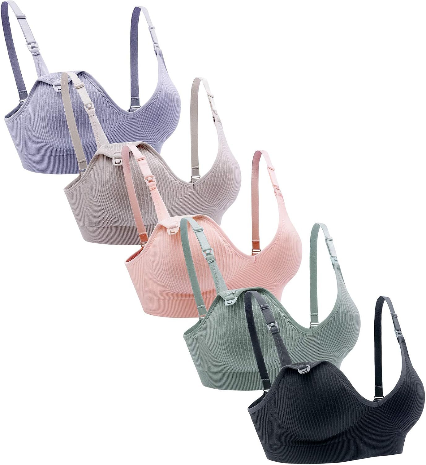 Suekaphin Nursing Bra 5pack Wireless V Neck Maternity Nursing Bra Bralette Low Cut Sleeping Breastfeeding with Extenders