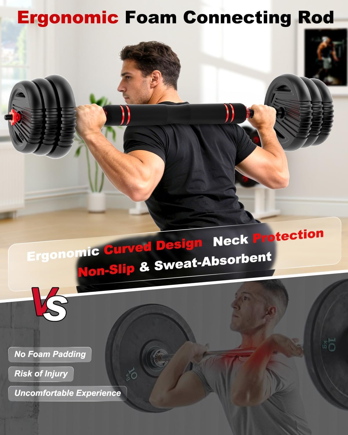 Adjustable Dumbbell set,20/30/45/70/90lbs Free Weight Set | 5 in1 Dumbbell Set with Connector,Used as Barbell,Kettlebells,Push up Stand,Fitness Exercises for Home Gym Suitable Men/Women - Image 2